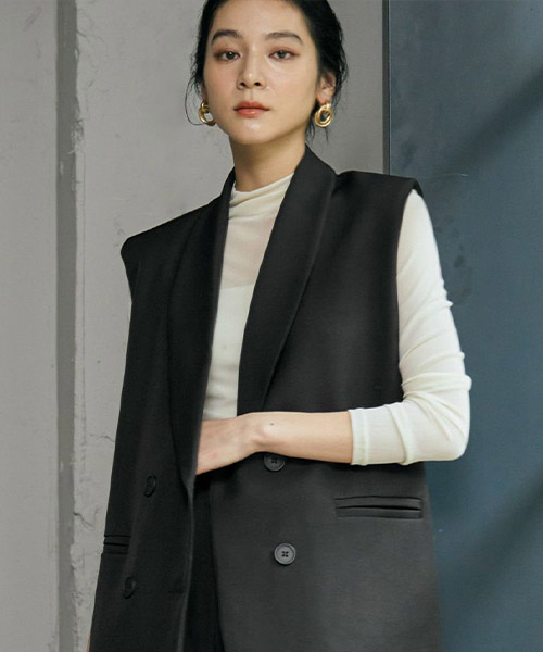 デイリー・カジュアル対応 | パールボタンツイードフリンジベスト