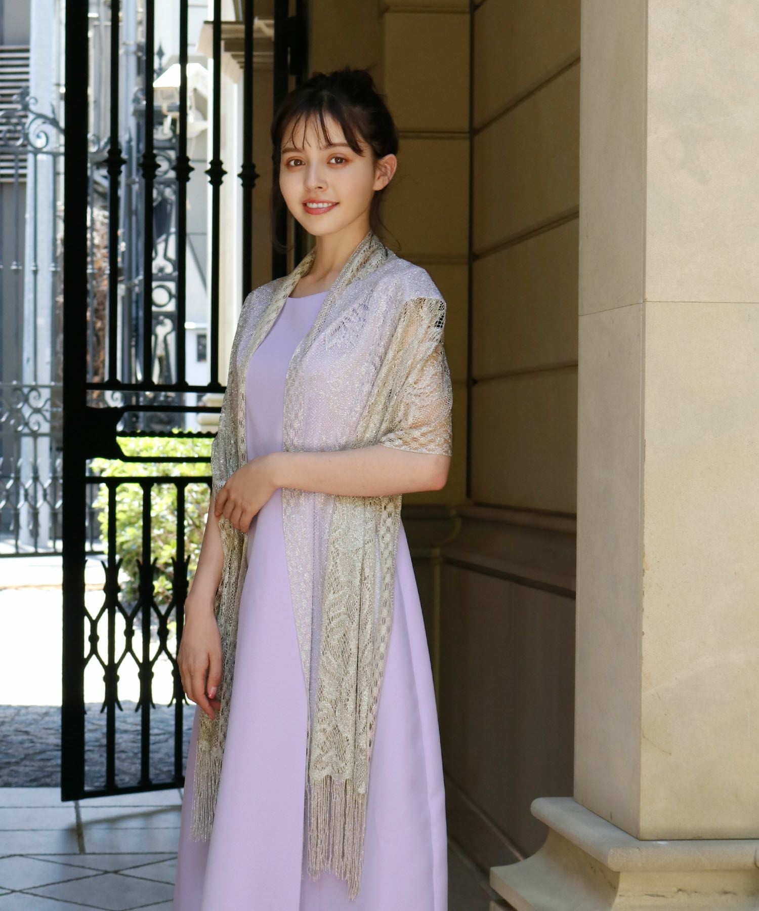 結婚式・お呼ばれ対応 | ラメニット大判ショール - パーティードレス