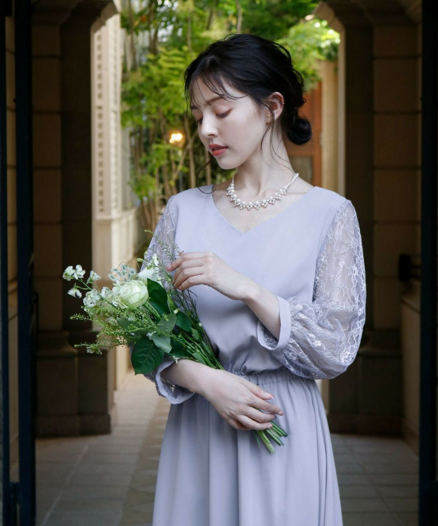 結婚式・お呼ばれ対応 | レーススリーブミモレ丈ワンピース