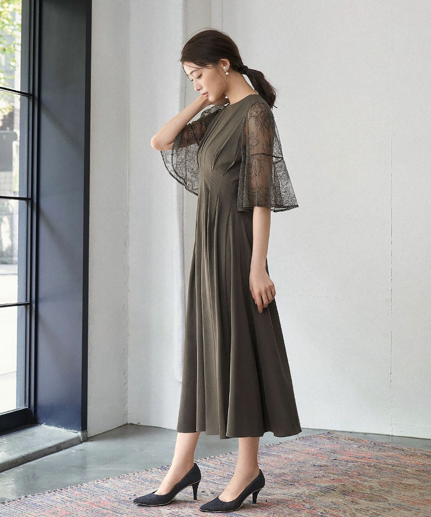 結婚式・お呼ばれ対応 |レース素材フレアスリーブXラインワンピース