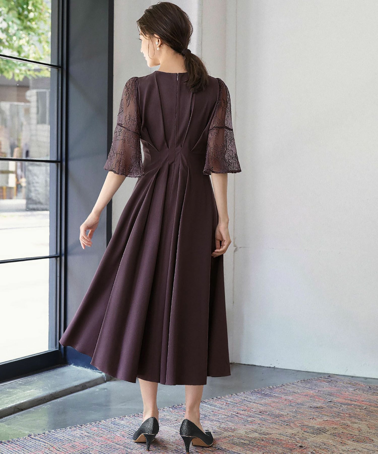 結婚式・お呼ばれ対応 |レース素材フレアスリーブXラインワンピース