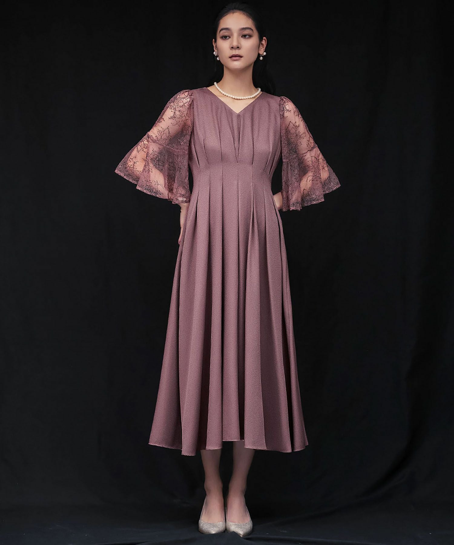 結婚式・お呼ばれ対応 |レース素材フレアスリーブXラインワンピース