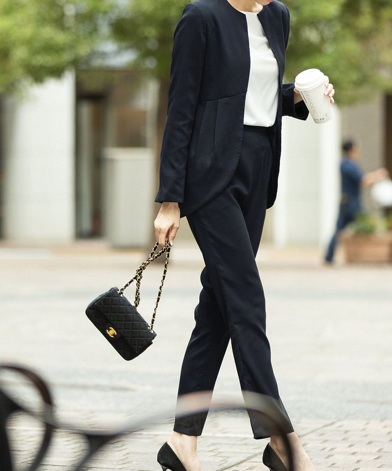 極美品【サンファン】希少 23号 7L 黒 ストレッチ ビジネス パンツ スーツ 入学式・卒業式・七五三対応 | ジャケット＆パンツのセットスーツ