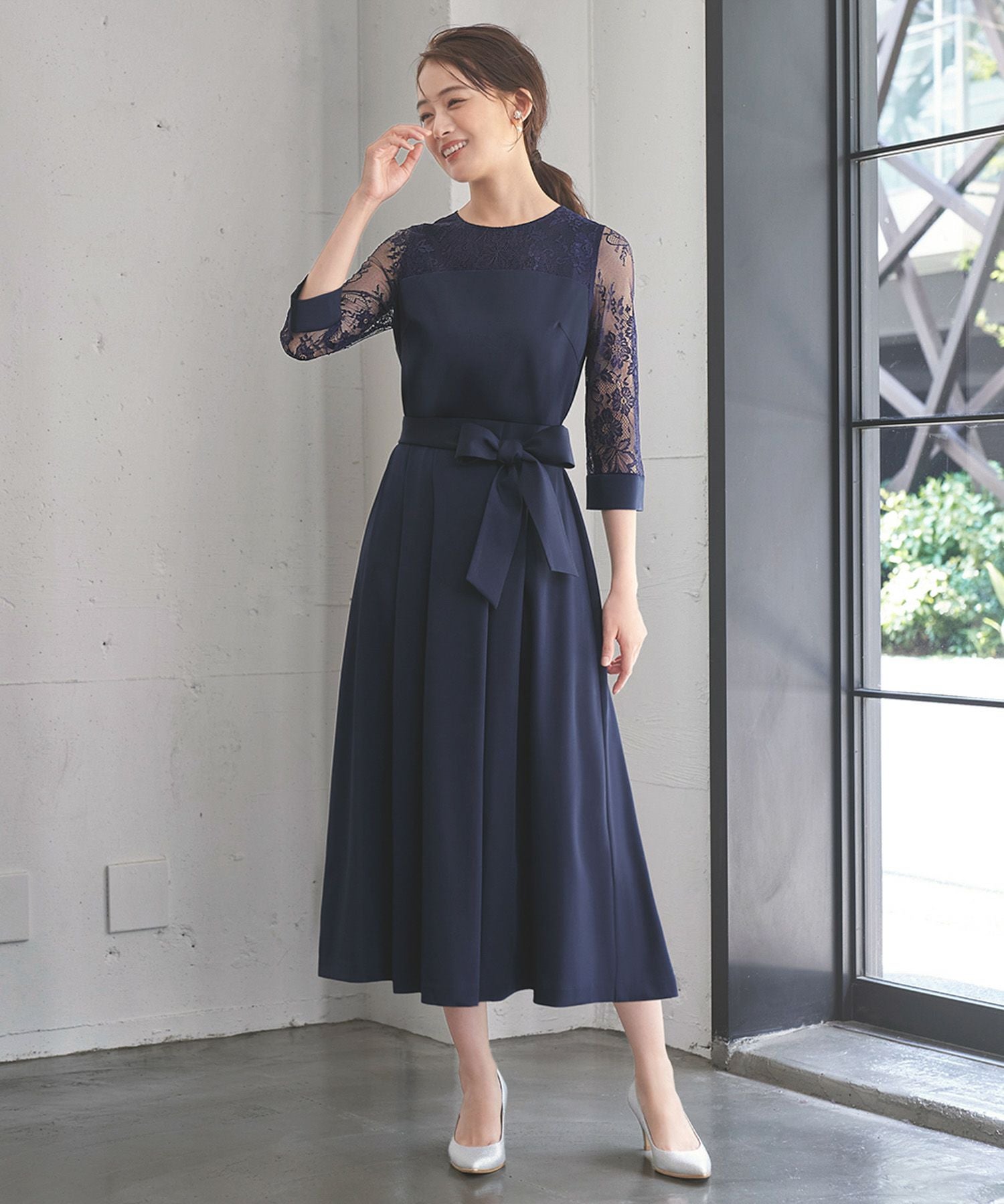 結婚式・お呼ばれ対応 | レーススリーブワンピース - パーティードレス