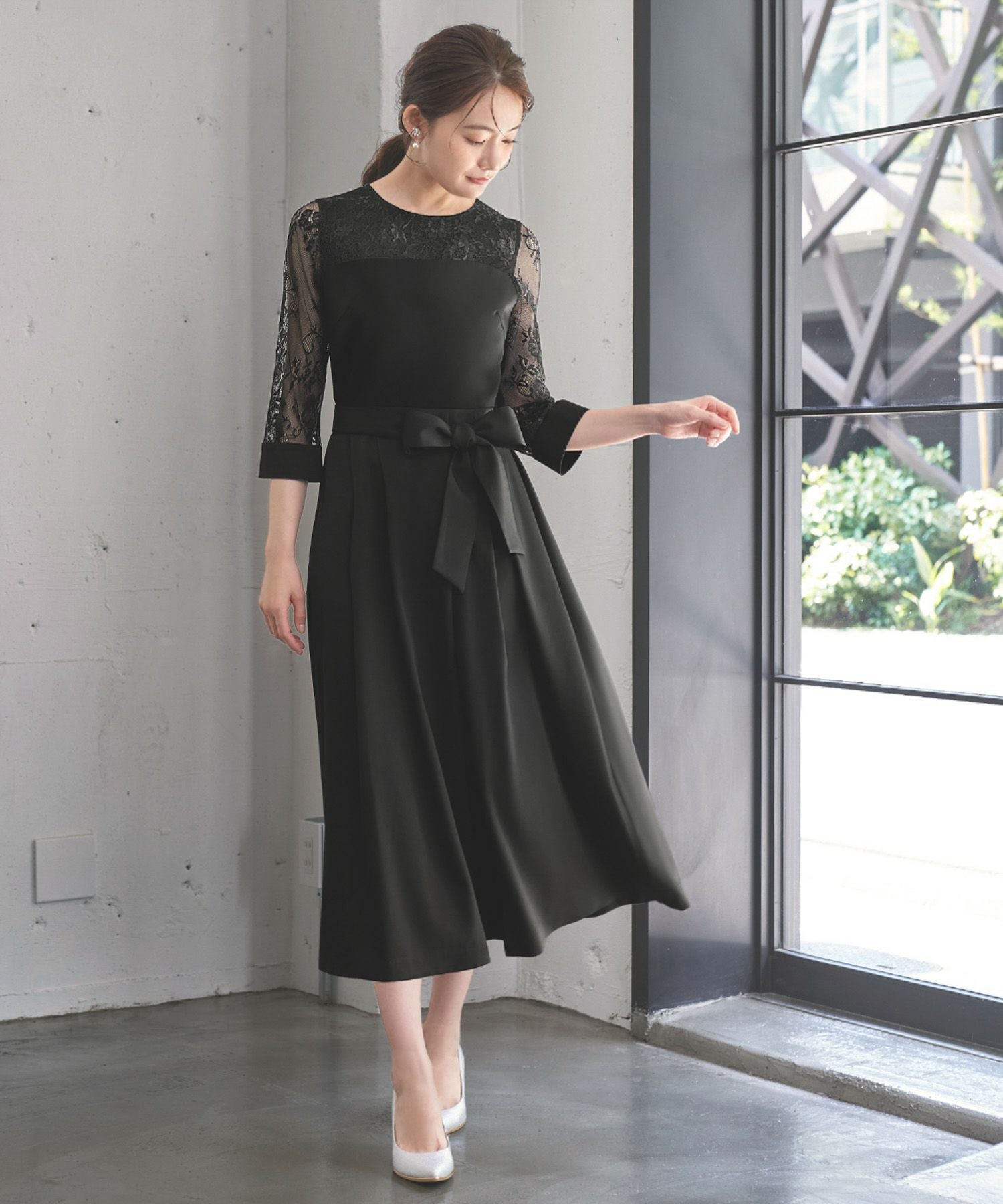 結婚式・お呼ばれ対応 | レーススリーブワンピース - パーティードレス