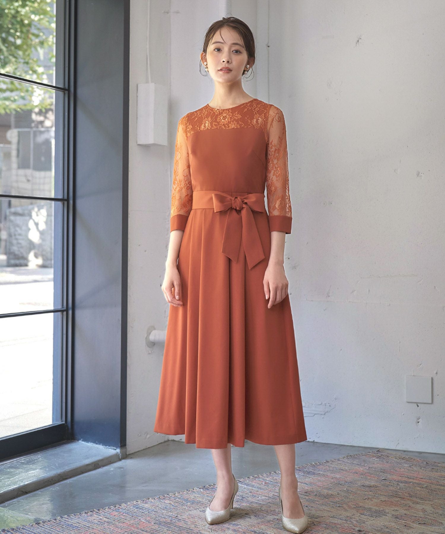 結婚式・お呼ばれ対応 | レーススリーブワンピース - パーティードレス