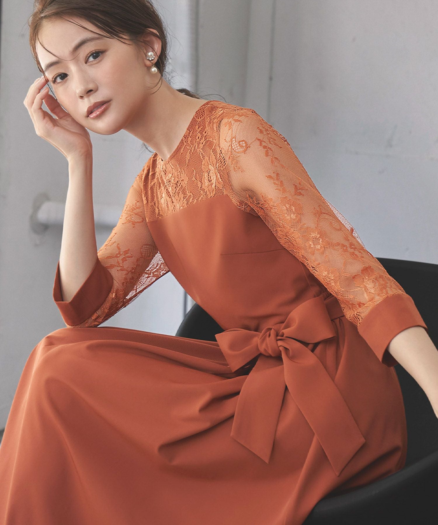 結婚式・お呼ばれ対応 | レーススリーブワンピース - パーティードレス