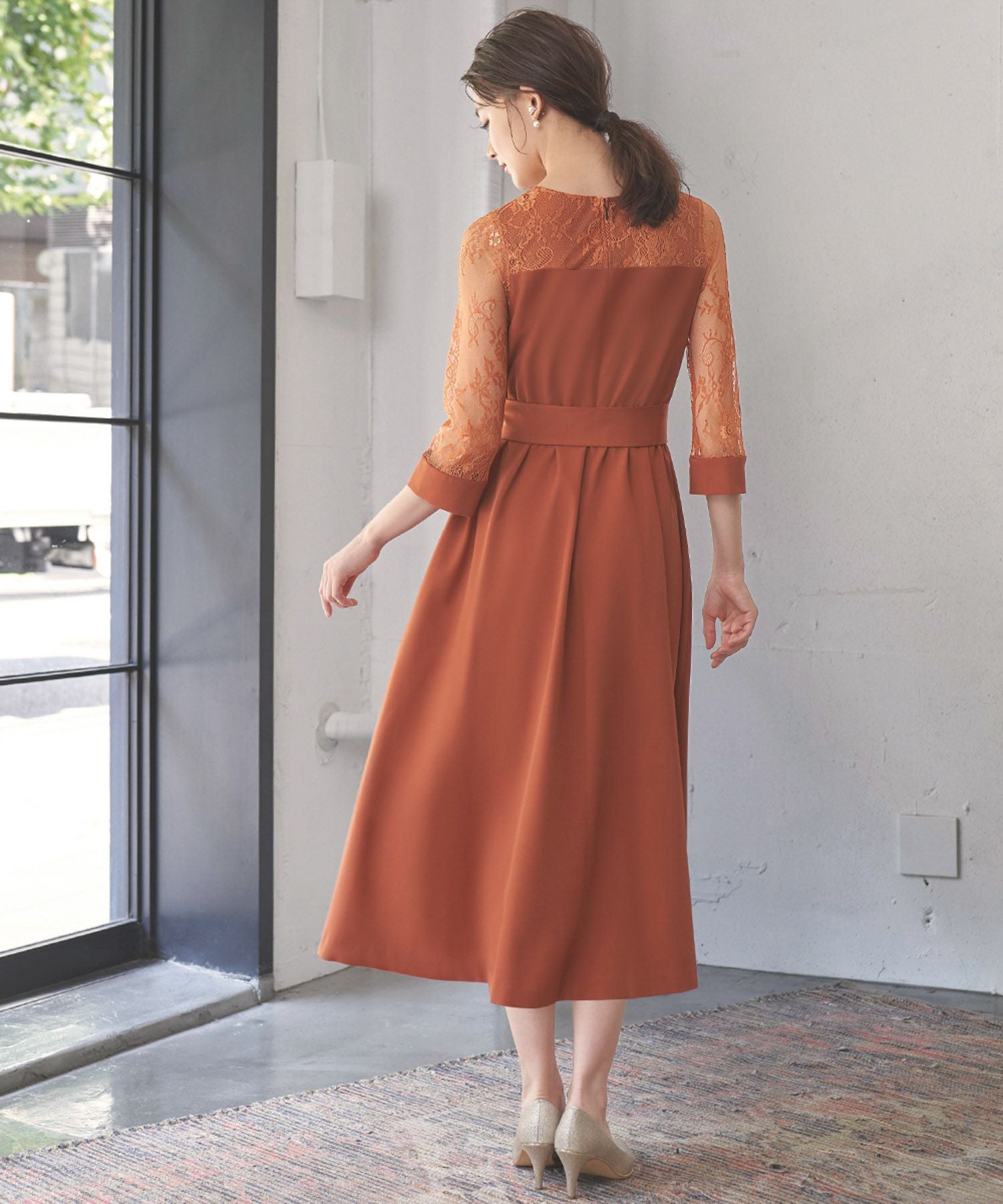 結婚式・お呼ばれ対応 | レーススリーブワンピース - パーティードレス