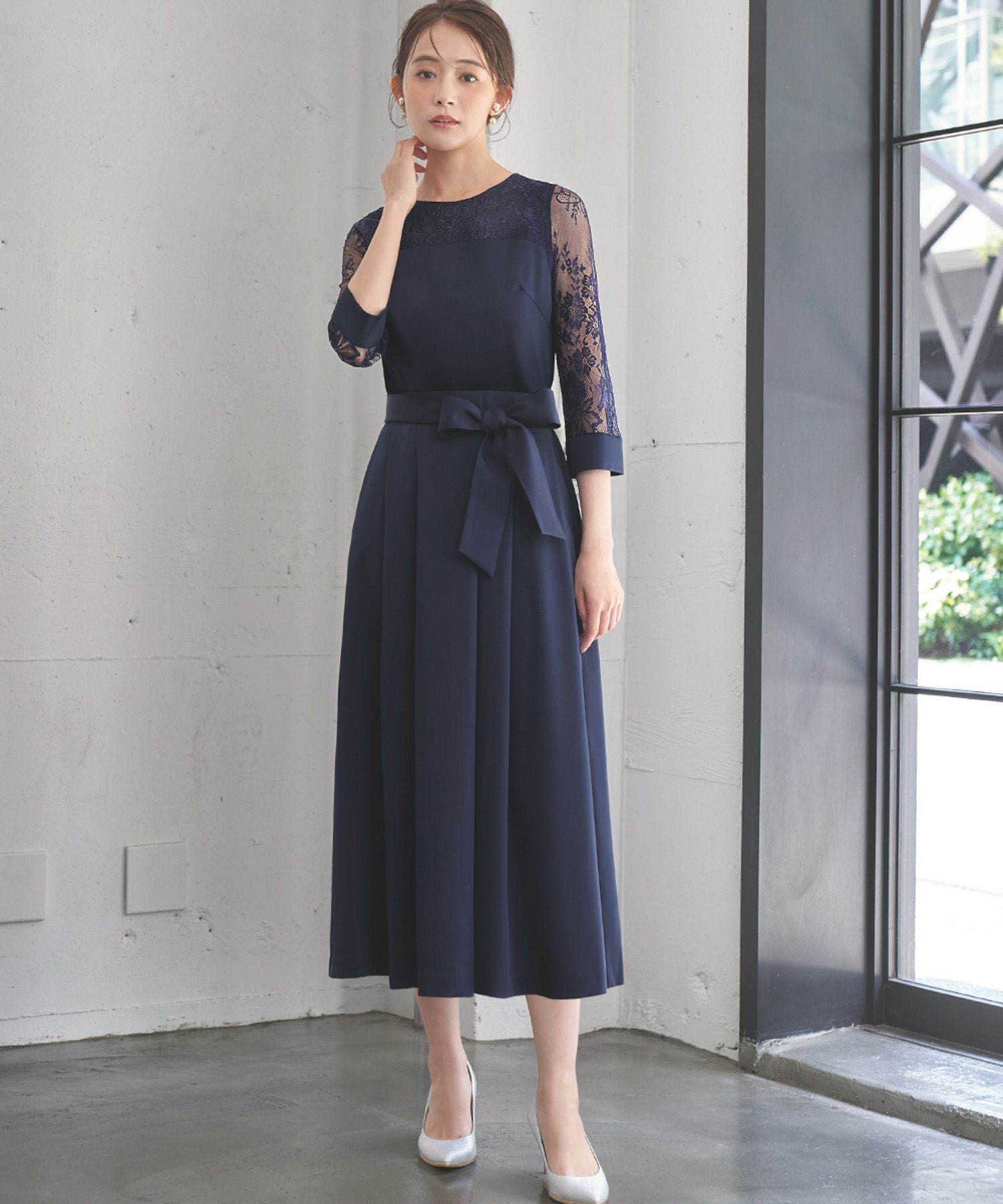 結婚式・お呼ばれ対応 | レーススリーブワンピース - パーティードレス
