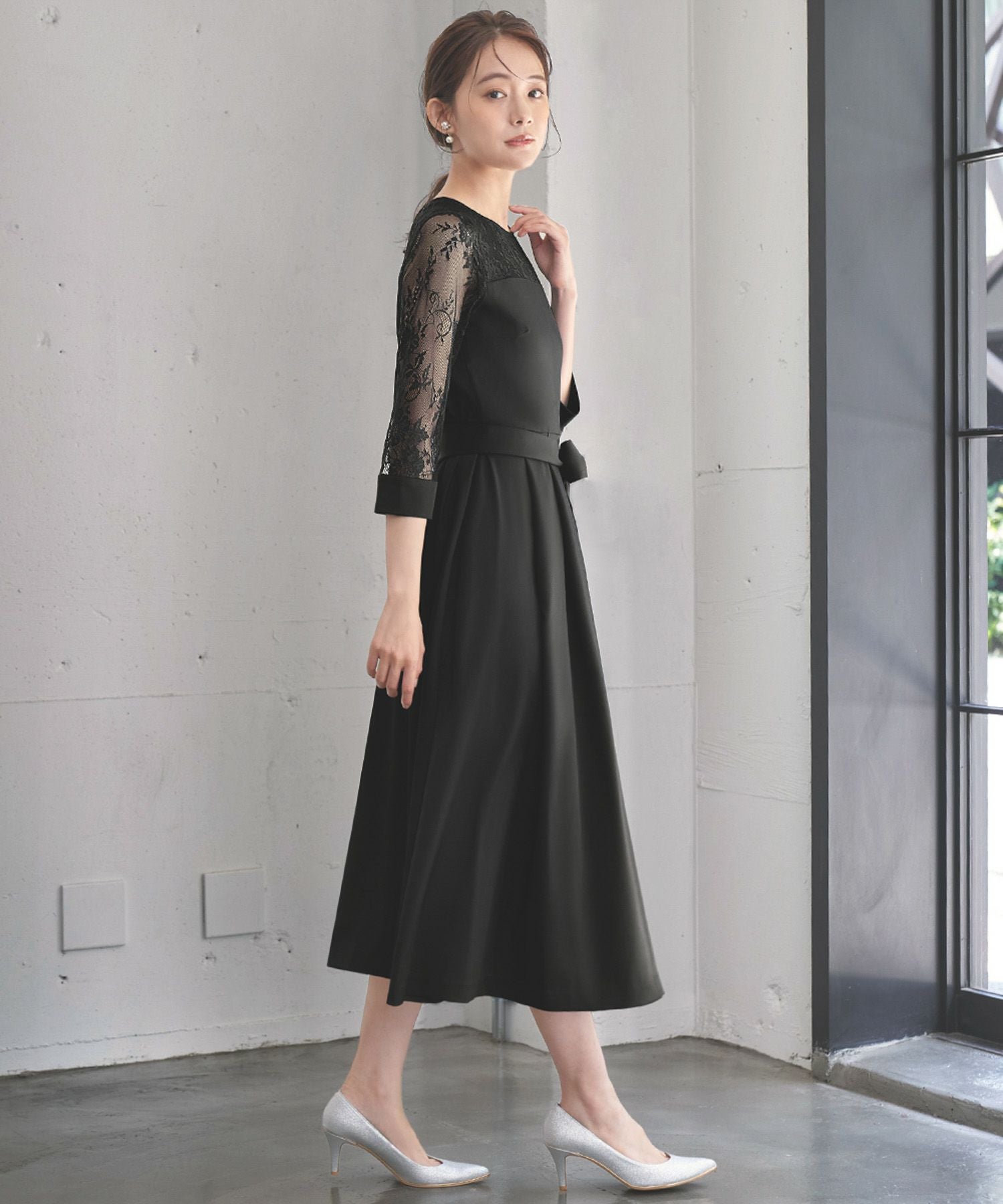 結婚式・お呼ばれ対応 | レーススリーブワンピース - パーティードレス