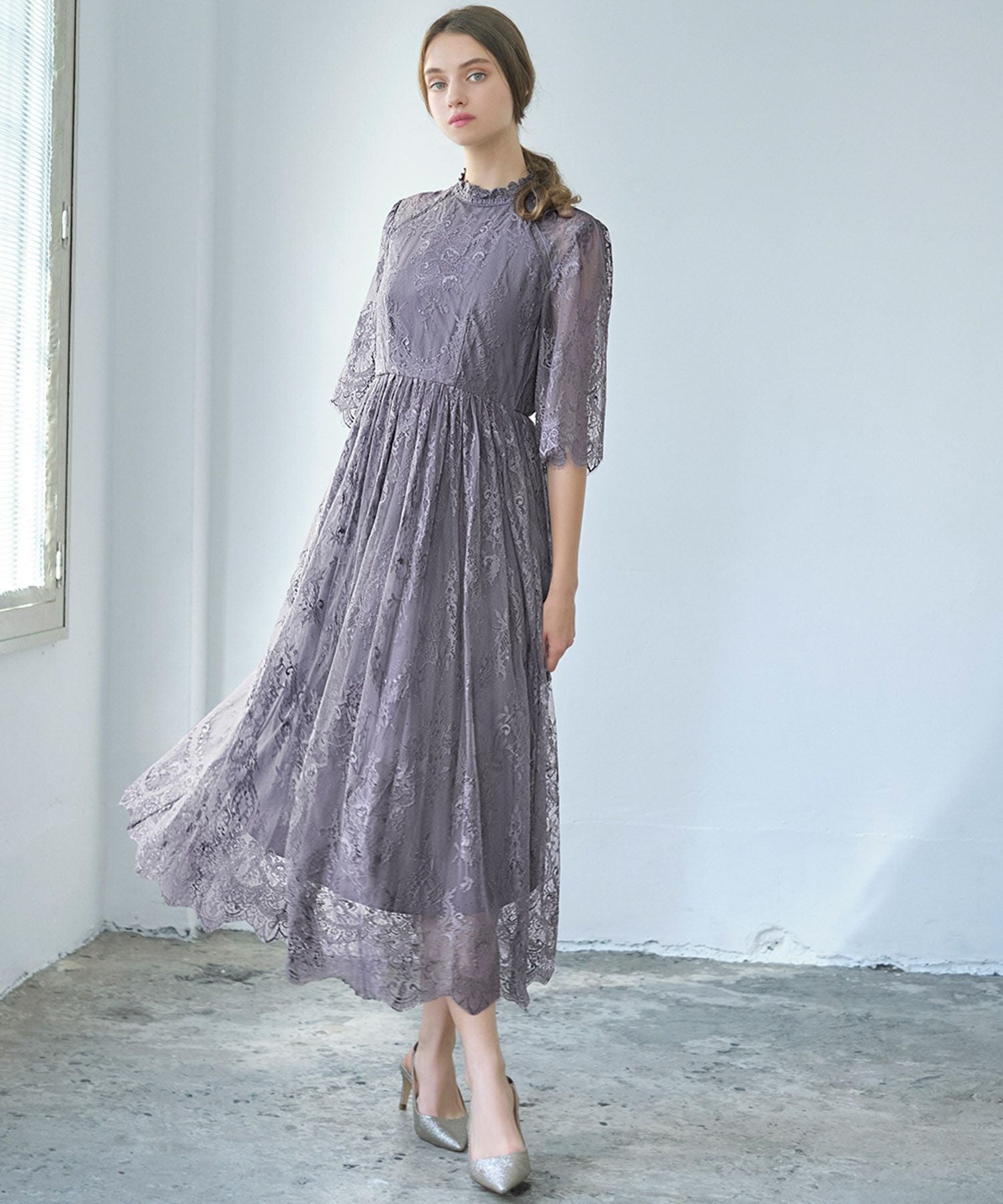 結婚式・お呼ばれ対応 | 総レースミモレ丈ワンピース - パーティー