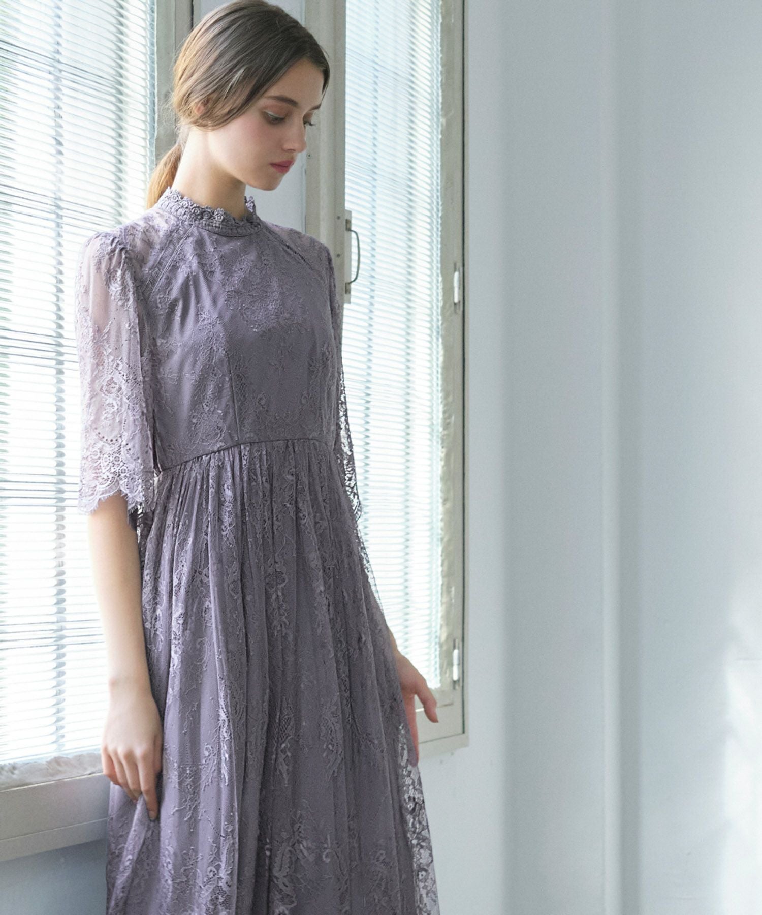 結婚式・お呼ばれ対応 | 総レースミモレ丈ワンピース - パーティー