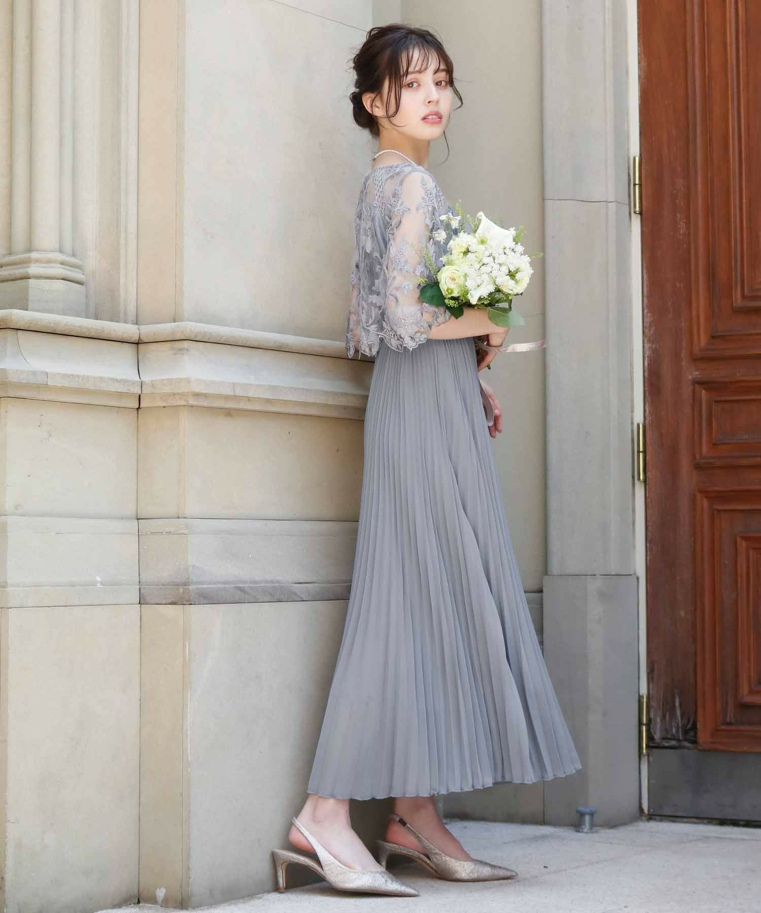 新品　GIRL レース切替プリーツワンピース オケージョン　結婚式　2L 結婚式・お呼ばれ対応 |刺繍レースプリーツ結婚式ワンピース