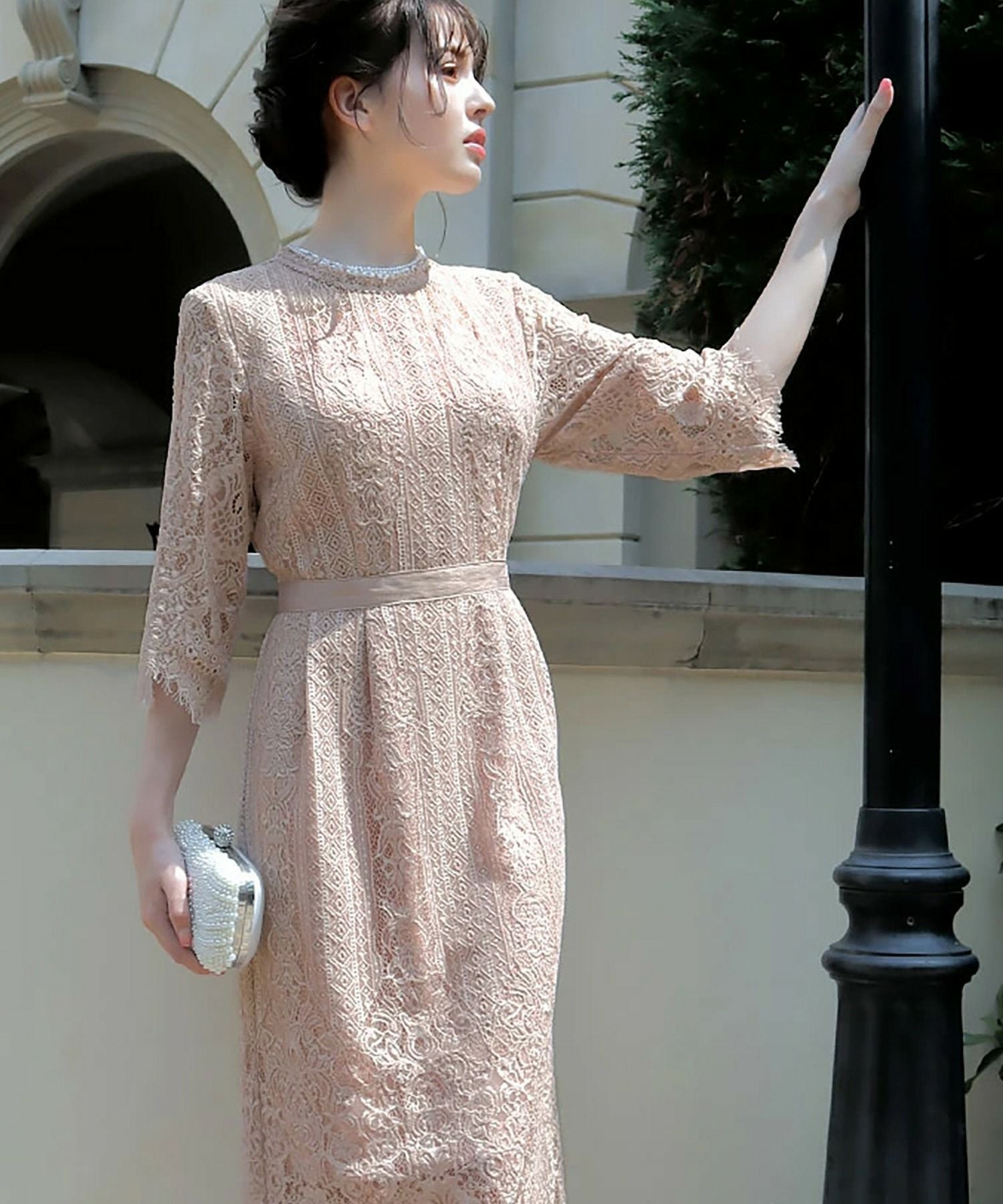 結婚式・お呼ばれ対応 | 総レースミモレ丈結婚式ワンピース