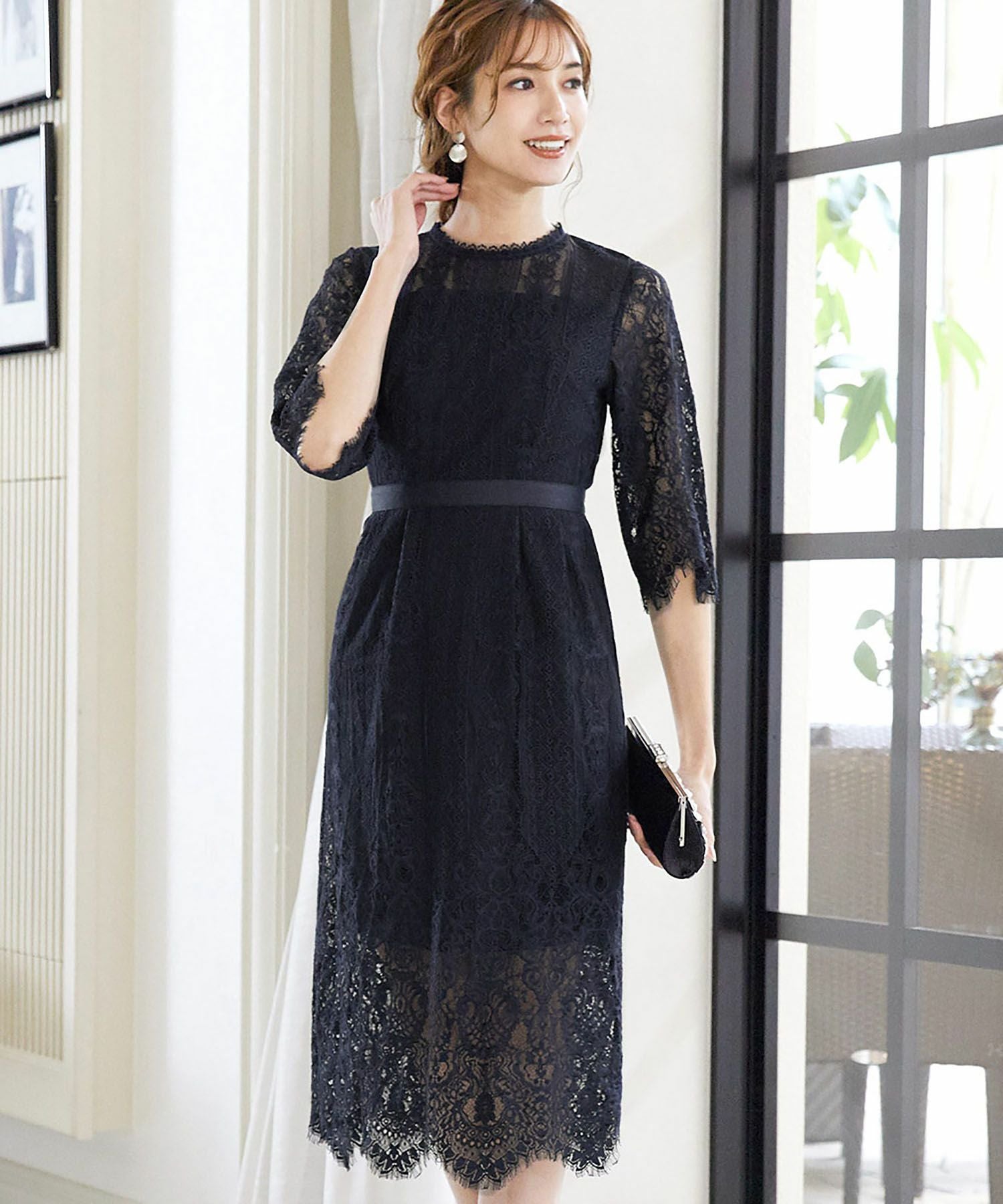 結婚式・お呼ばれ対応 | 総レースミモレ丈結婚式ワンピース