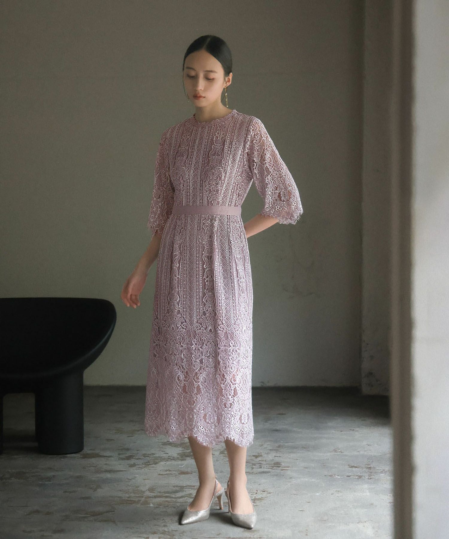 結婚式・お呼ばれ対応 | 総レースミモレ丈結婚式ワンピース