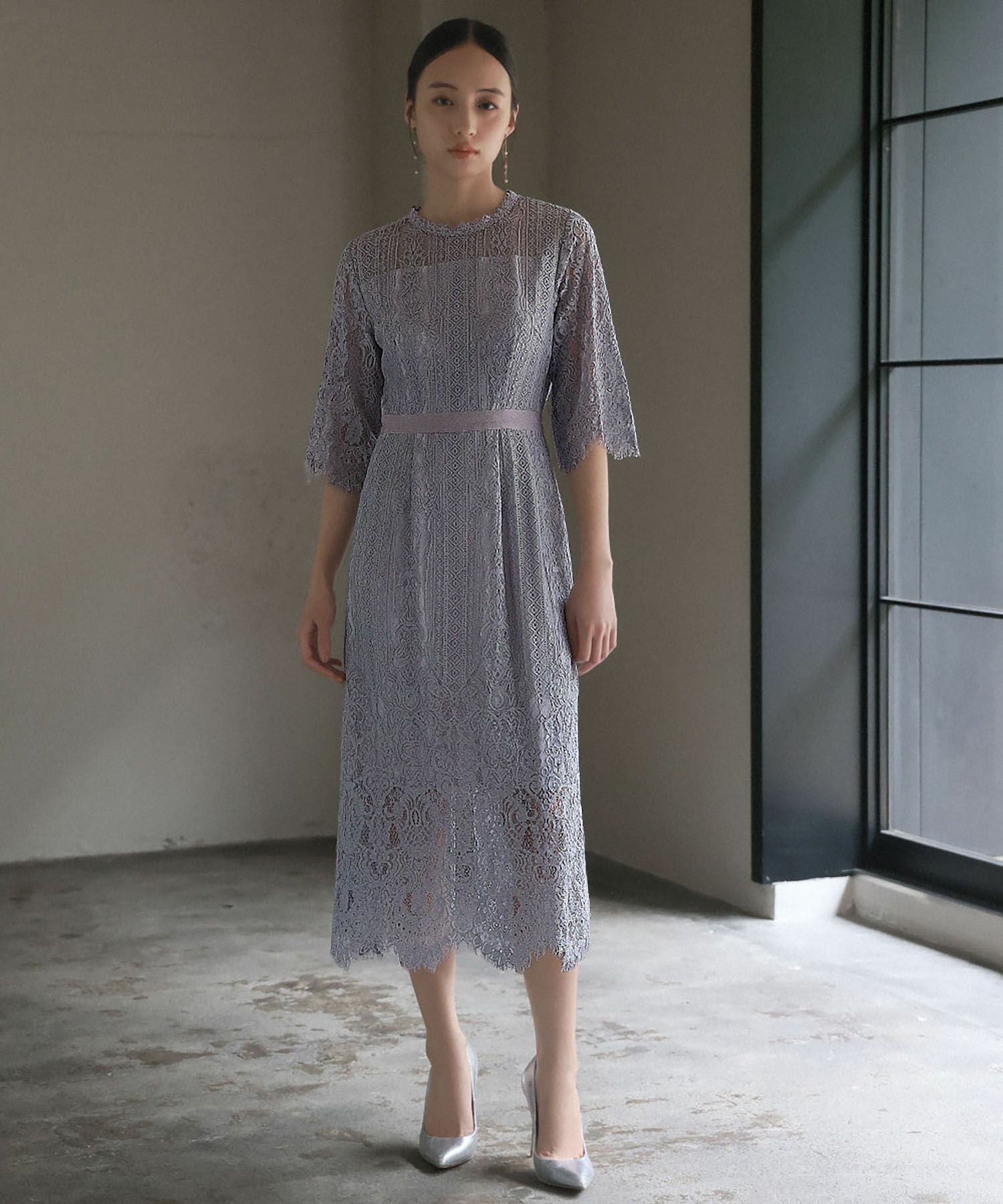 結婚式・お呼ばれ対応 | 総レースミモレ丈結婚式ワンピース