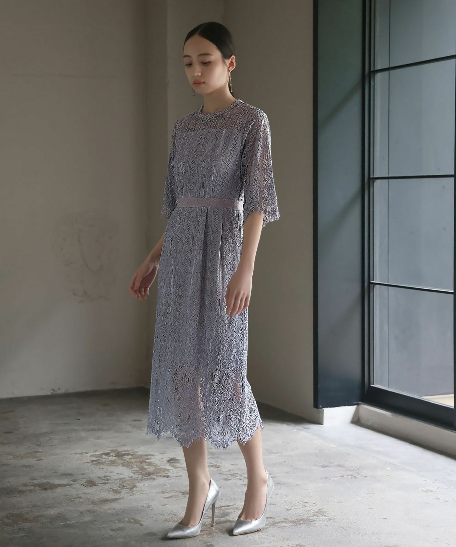 結婚式・お呼ばれ対応 | 総レースミモレ丈結婚式ワンピース