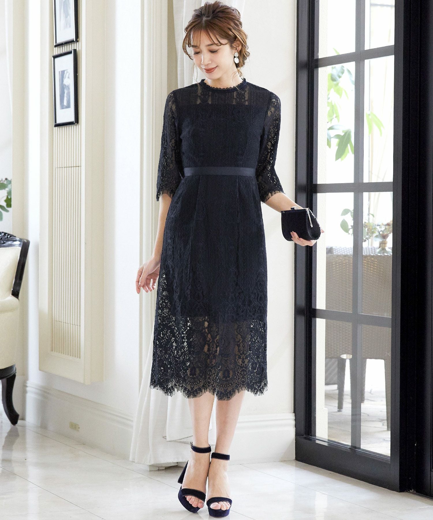 結婚式・お呼ばれ対応 | 総レースミモレ丈結婚式ワンピース