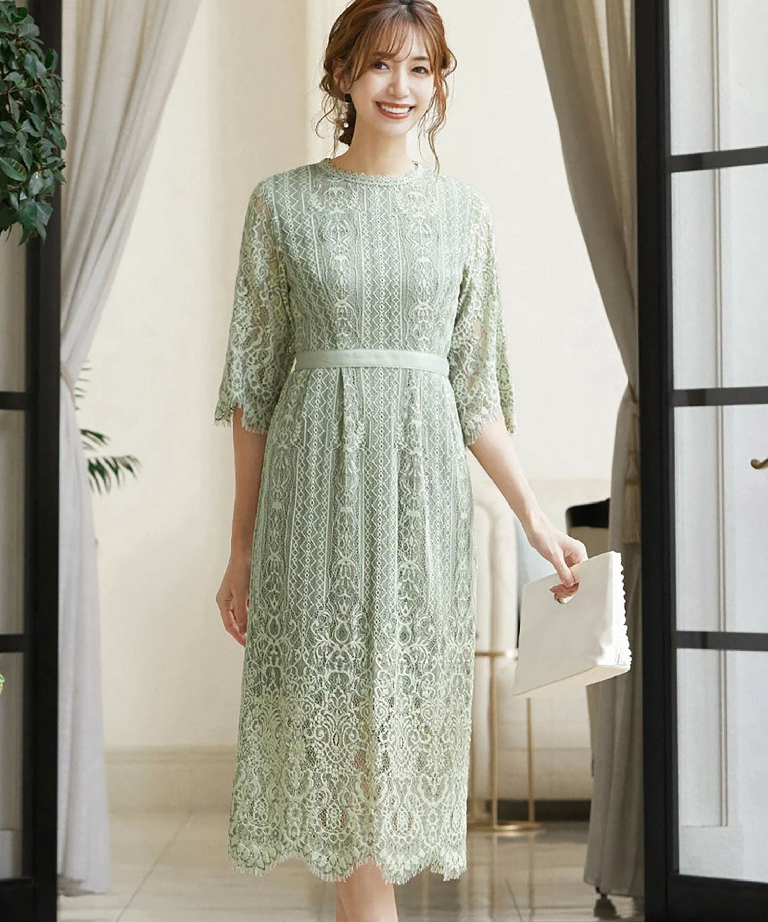 結婚式・お呼ばれ対応 | 総レースミモレ丈結婚式ワンピース