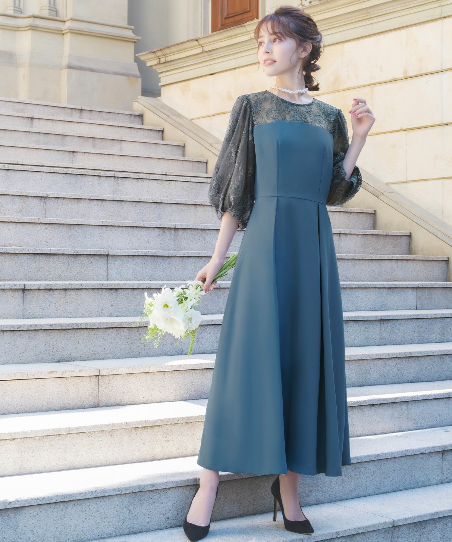結婚式・お呼ばれ対応 | パフスリーブフレアワンピース - パーティー