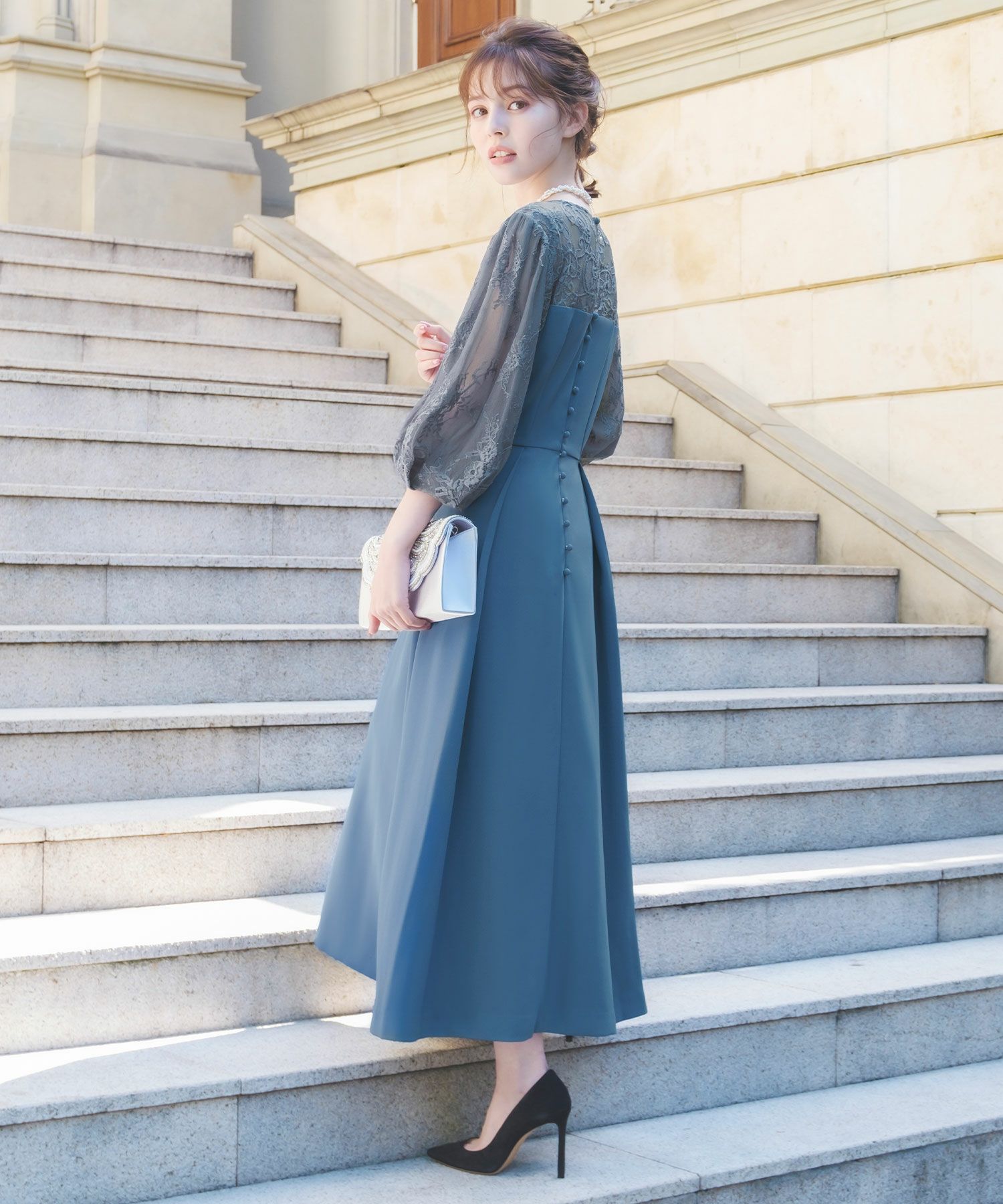 結婚式・お呼ばれ対応 | パフスリーブフレアワンピース - パーティー