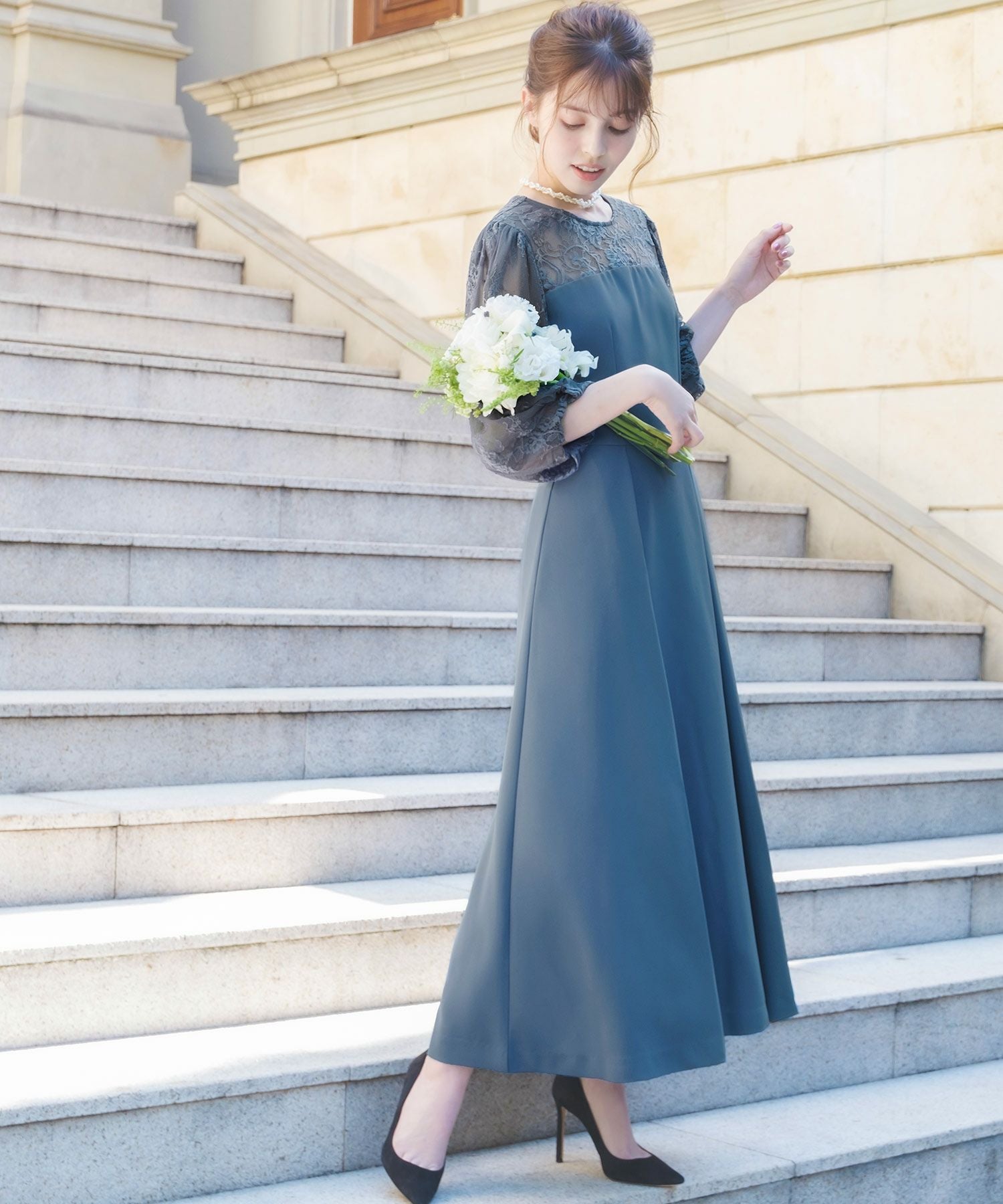 結婚式・お呼ばれ対応 | パフスリーブフレアワンピース - パーティー