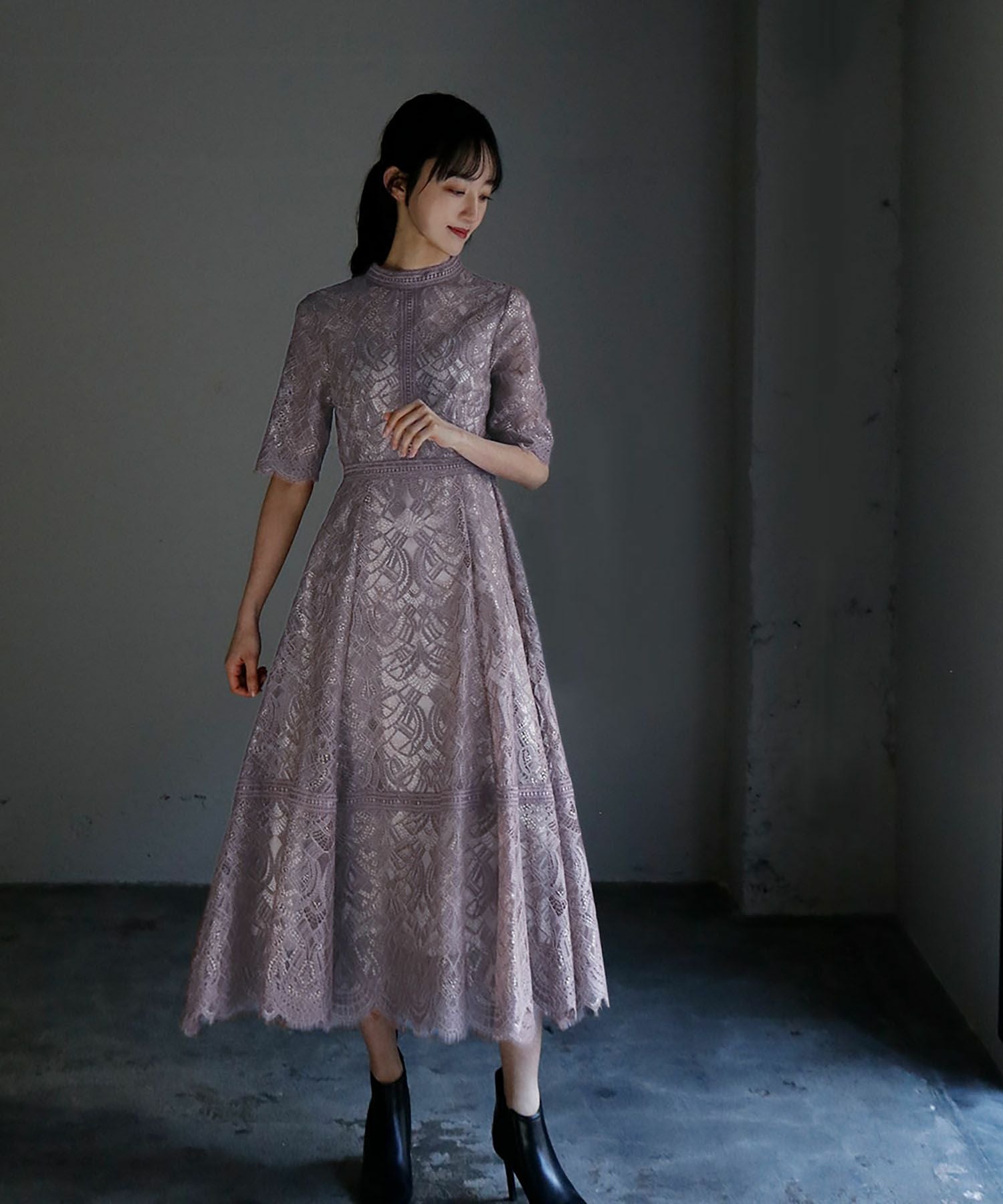 結婚式 ドレス ワンピース パーティー きれかわいい セール】シフォンシャーリングハイネック フレア ロング 結婚式