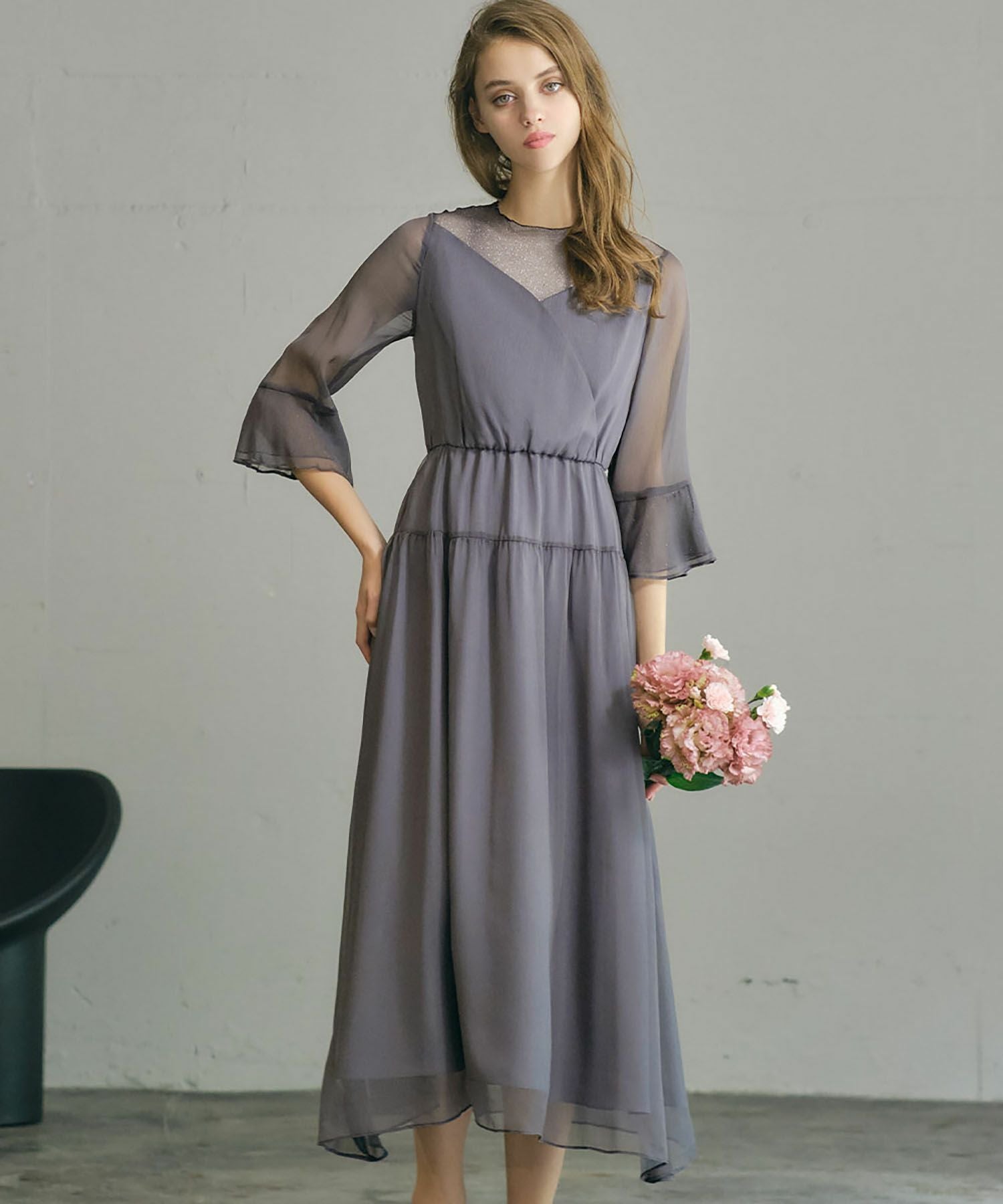 結婚式・お呼ばれ対応 | シフォン&ラメチュールワンピースドレス