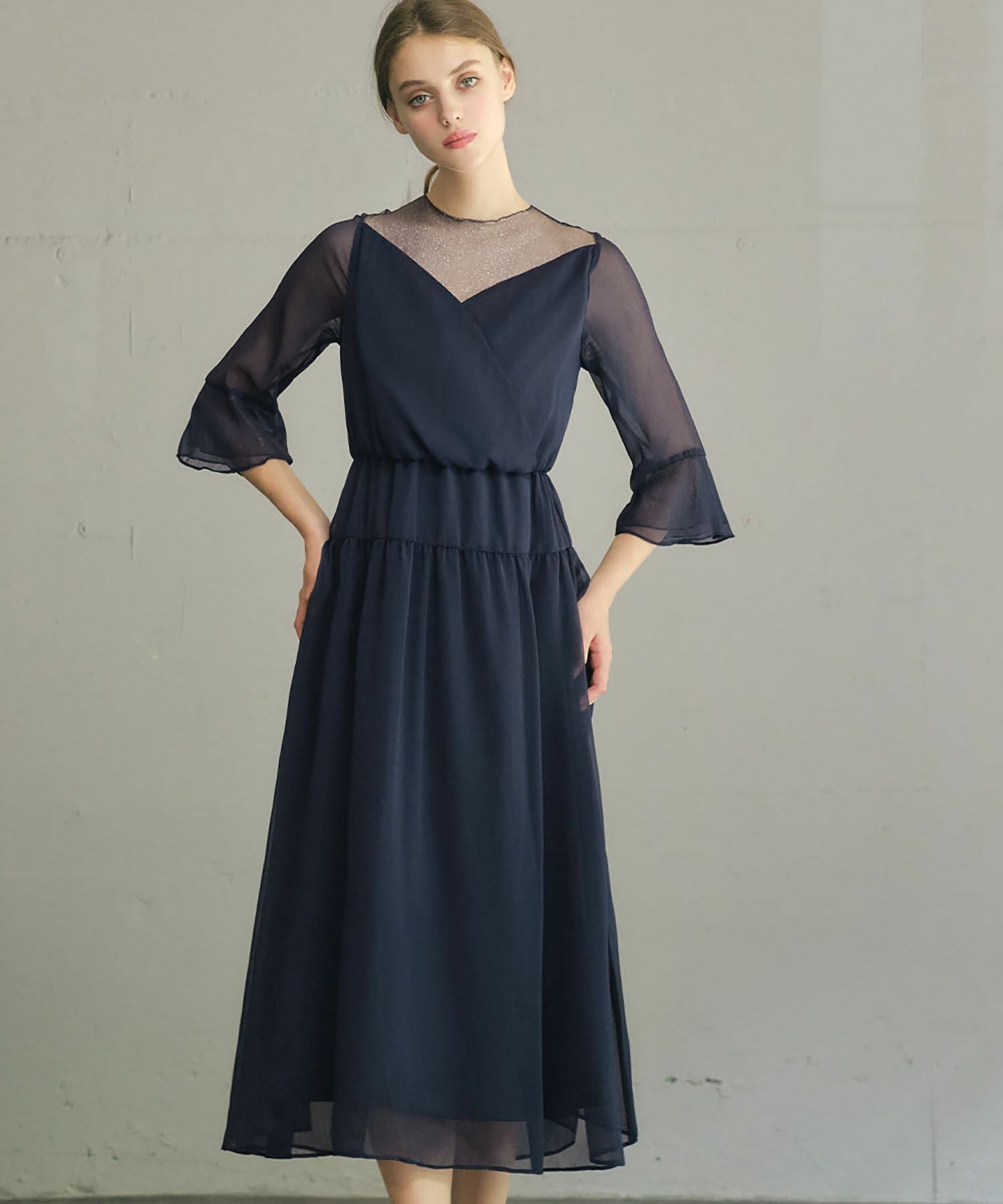 結婚式・お呼ばれ対応 | シフォン&ラメチュールワンピースドレス