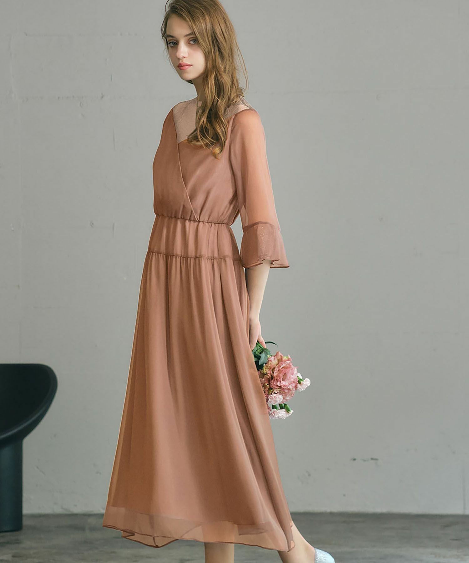 結婚式・お呼ばれ対応 | シフォン&ラメチュールワンピースドレス