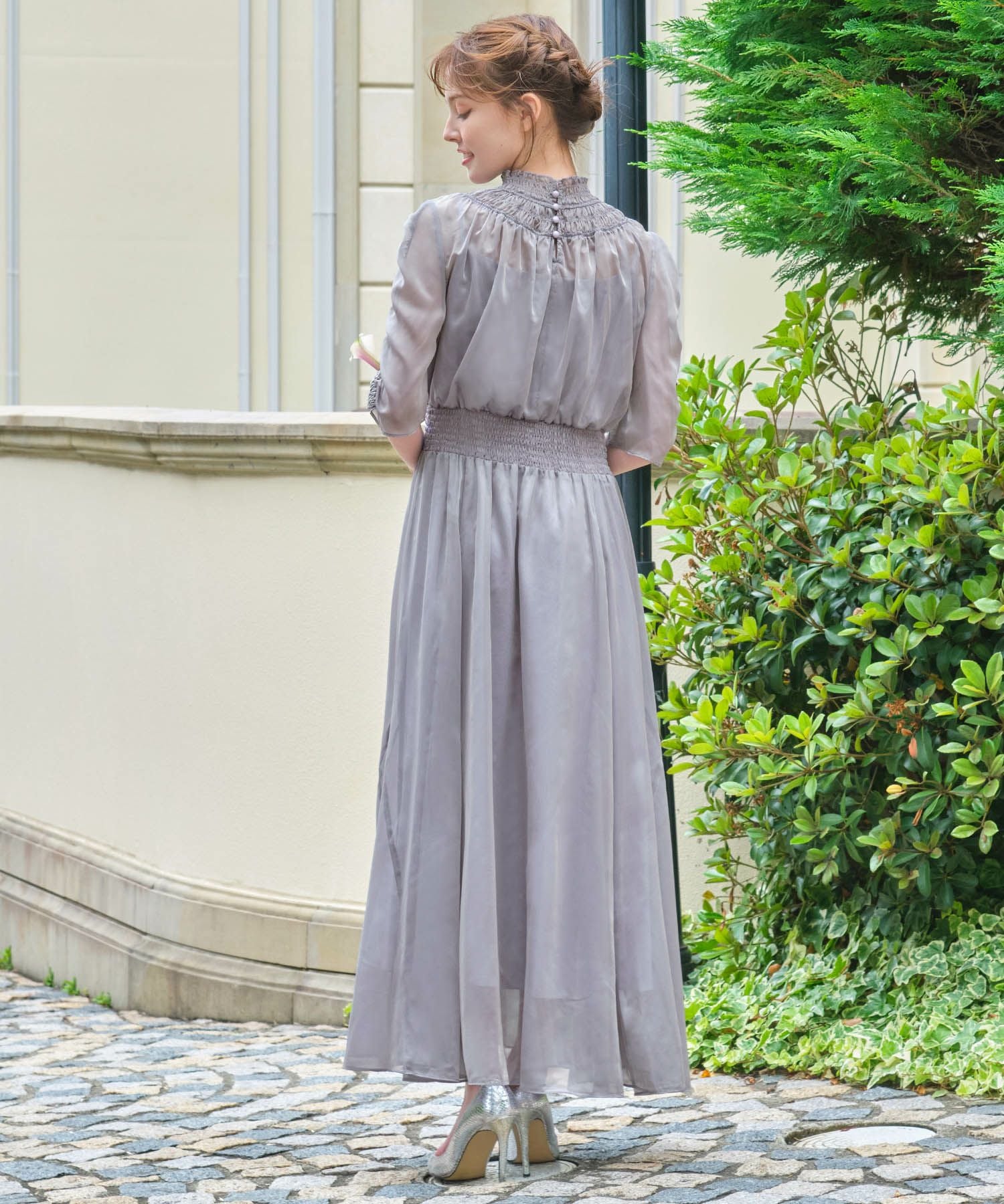 結婚式・お呼ばれ対応 | シフォンシャーリングハイネックドレス