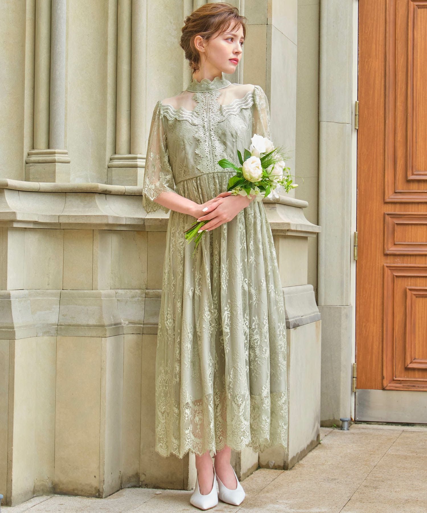 結婚式・お呼ばれ対応 | 総レースハイネックスカラップドレス