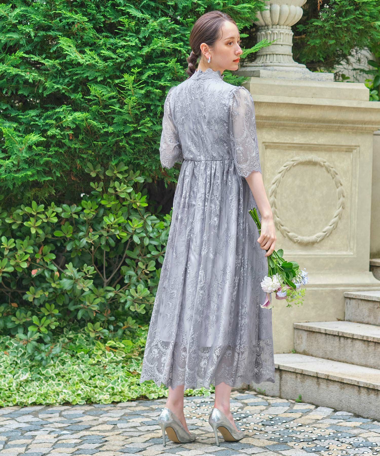 結婚式・お呼ばれ対応 | 総レースハイネックスカラップドレス