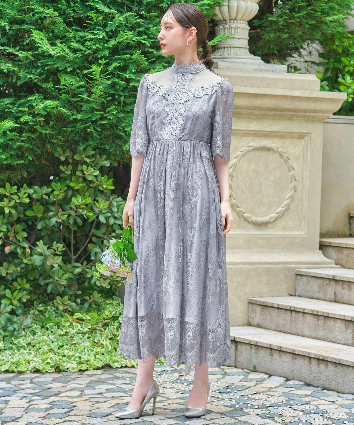 結婚式・お呼ばれ対応 | 総レースハイネックスカラップドレス