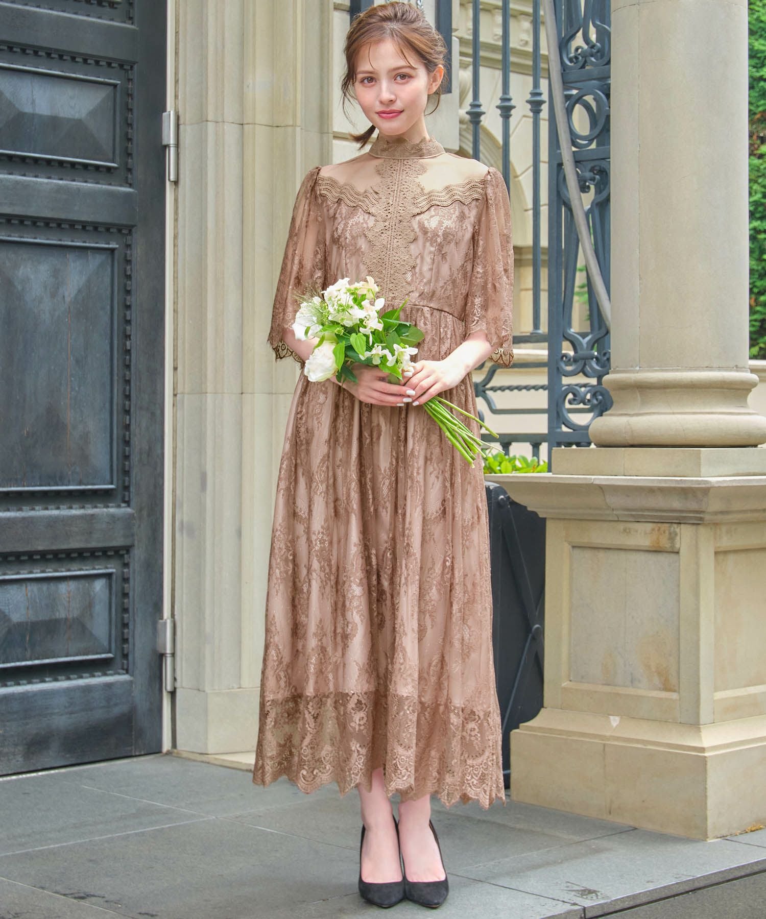 結婚式・お呼ばれ対応 | 総レースハイネックスカラップドレス