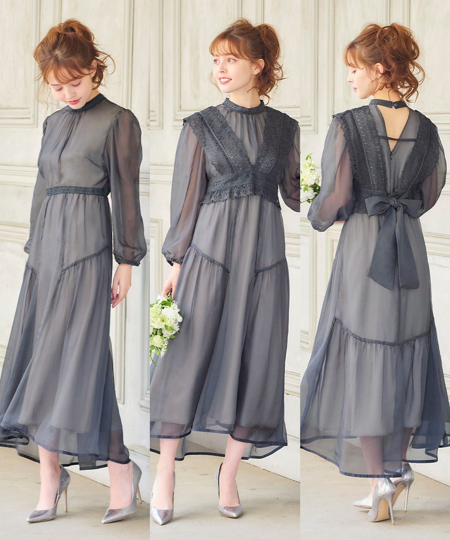 結婚式・お呼ばれ対応 | ワンピース＆レースベストのセットドレス