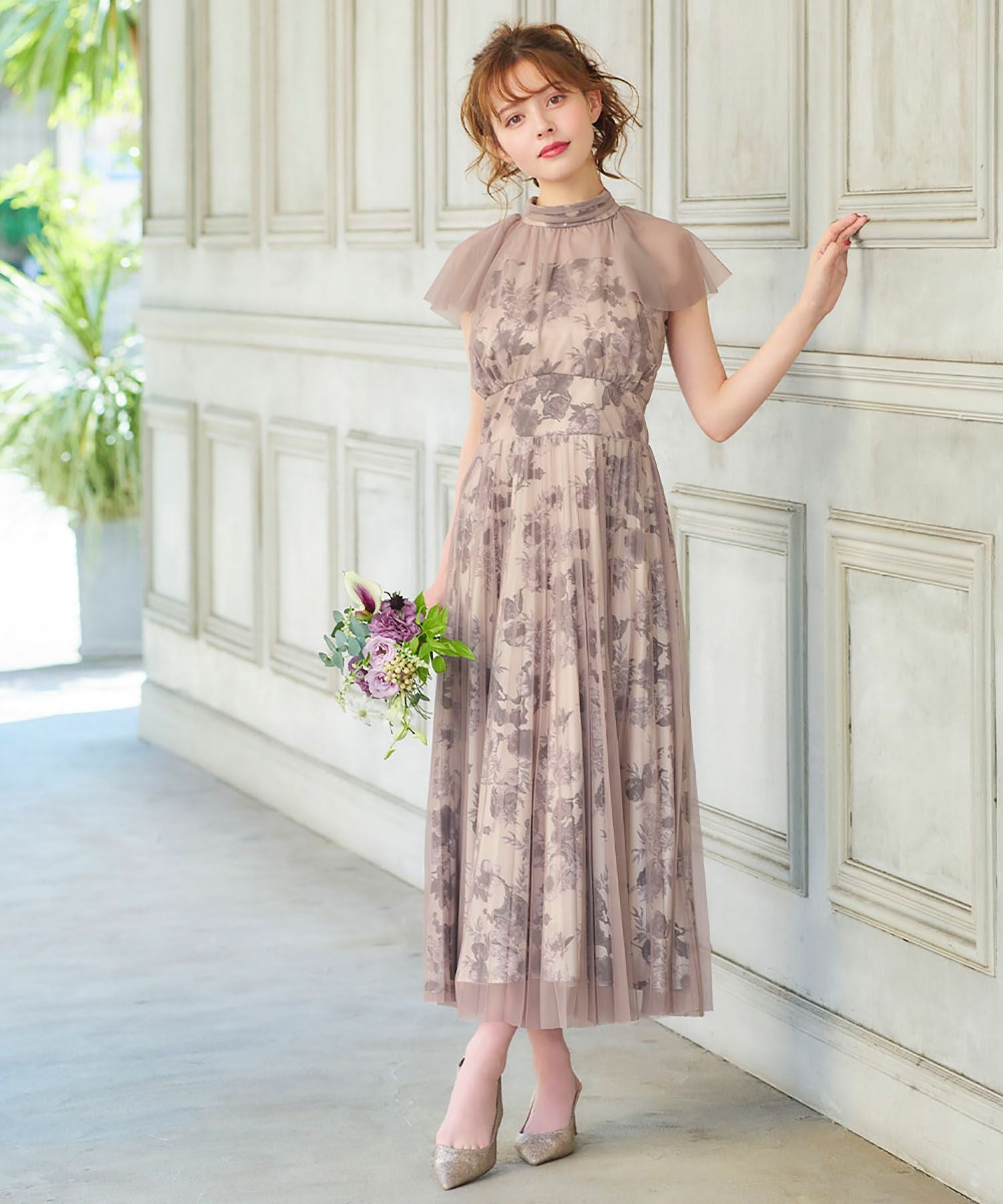 結婚式・お呼ばれ対応 | 花柄プリントロングワンピースドレス