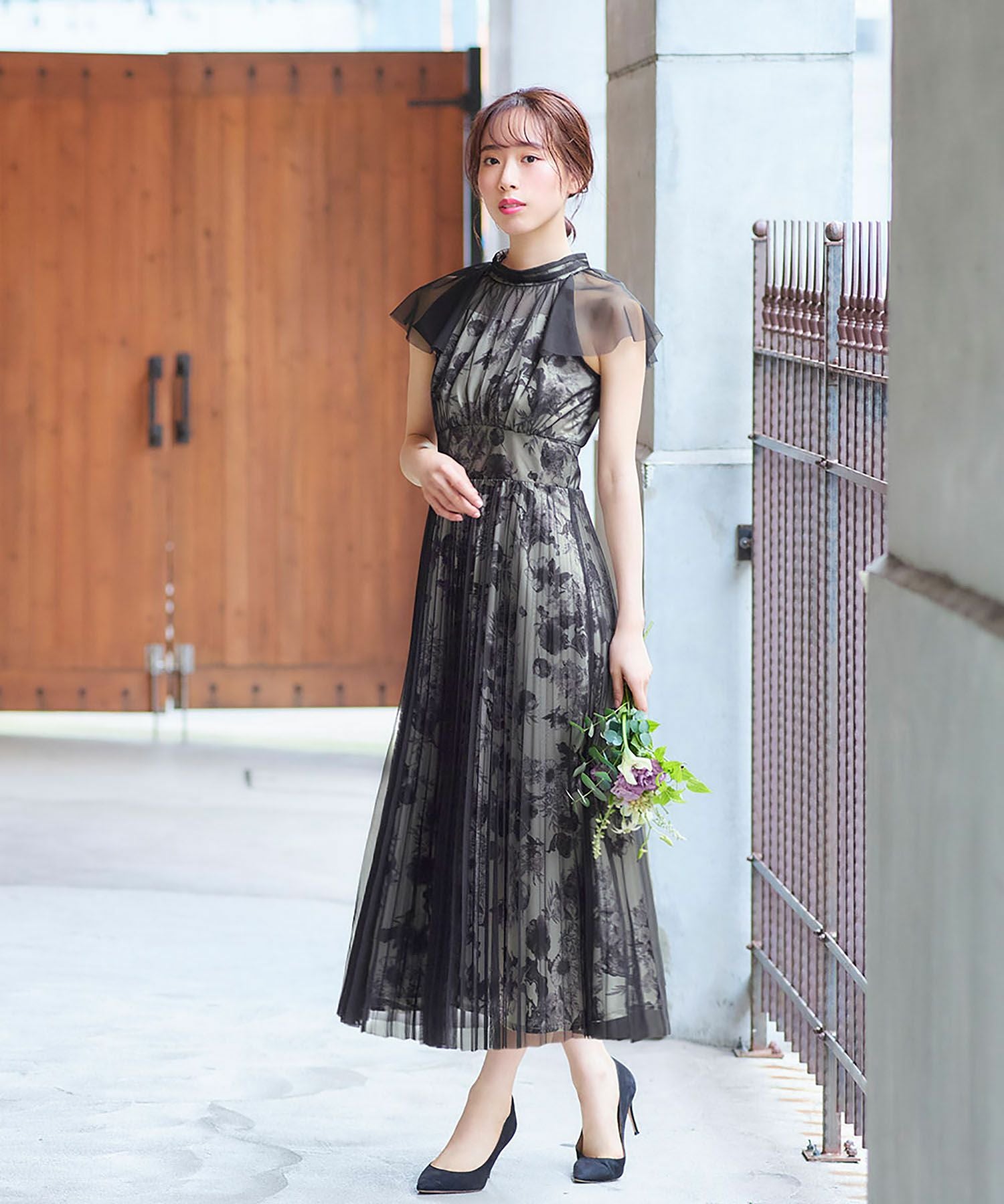 結婚式・お呼ばれ対応 | 花柄プリントロングワンピースドレス