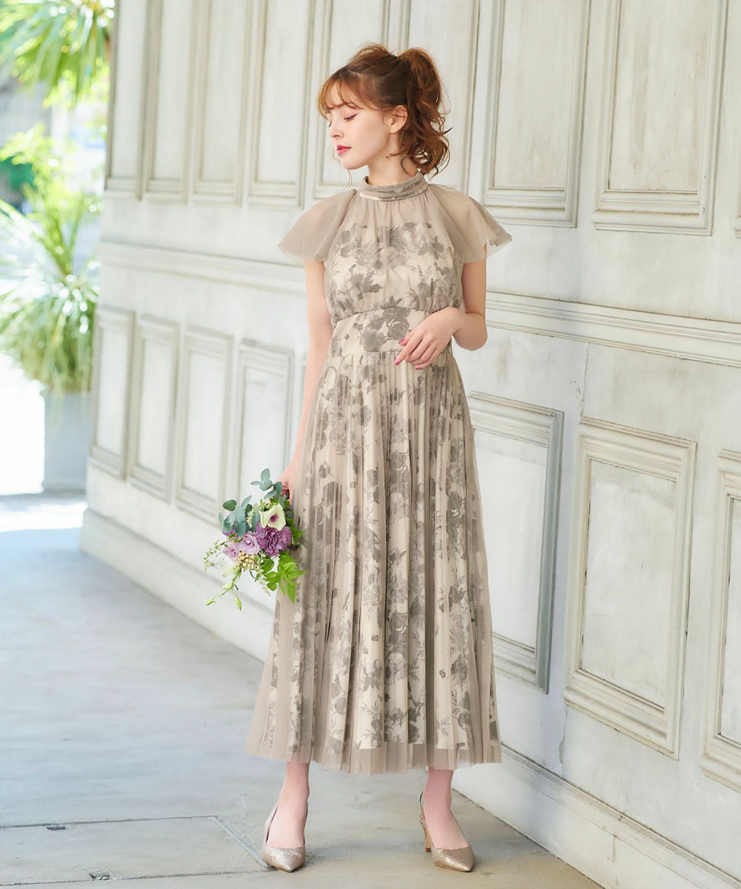 結婚式・お呼ばれ対応 | 花柄プリントロングワンピースドレス