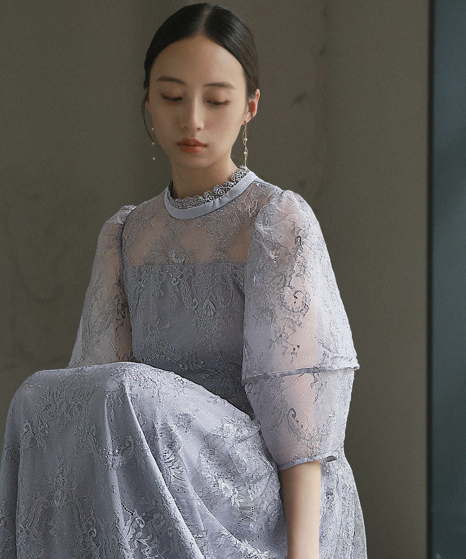 結婚式・お呼ばれ対応 | ランタンスリーブ総レースドレス - パーティー