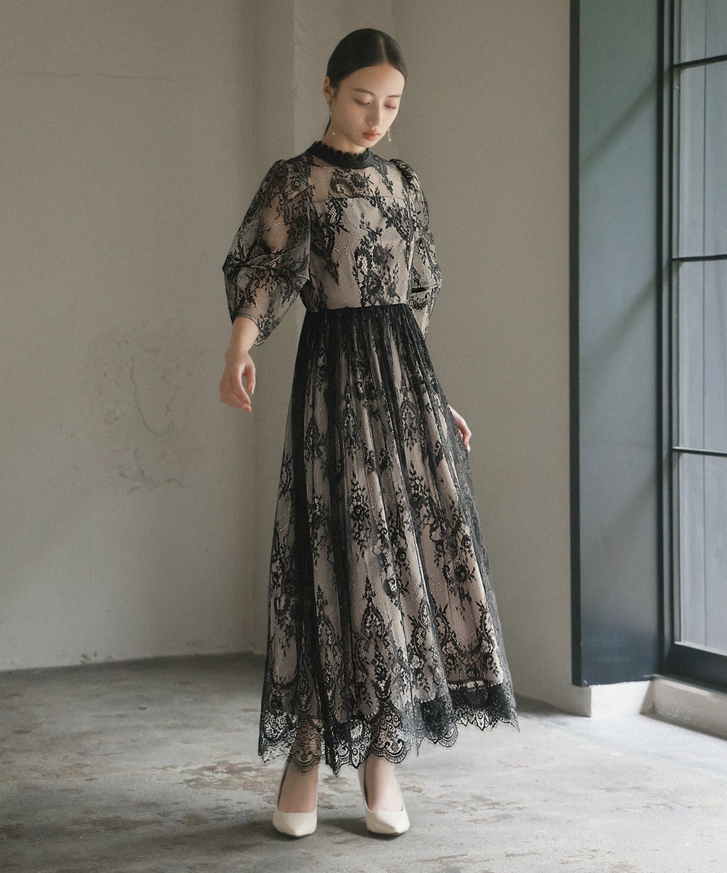 結婚式・お呼ばれ対応 | ランタンスリーブ総レースドレス - パーティー