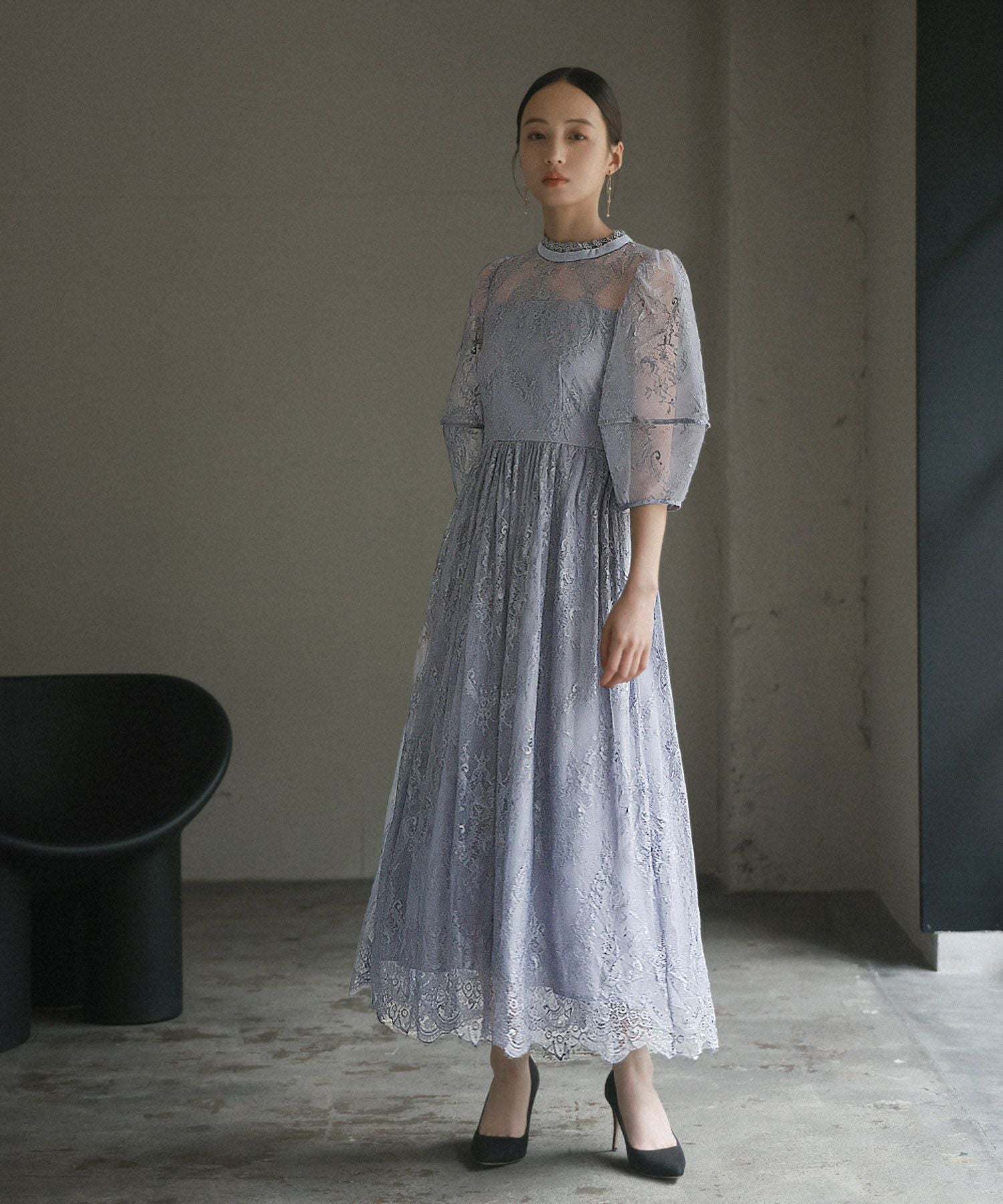 結婚式・お呼ばれ対応 | ランタンスリーブ総レースドレス - パーティー