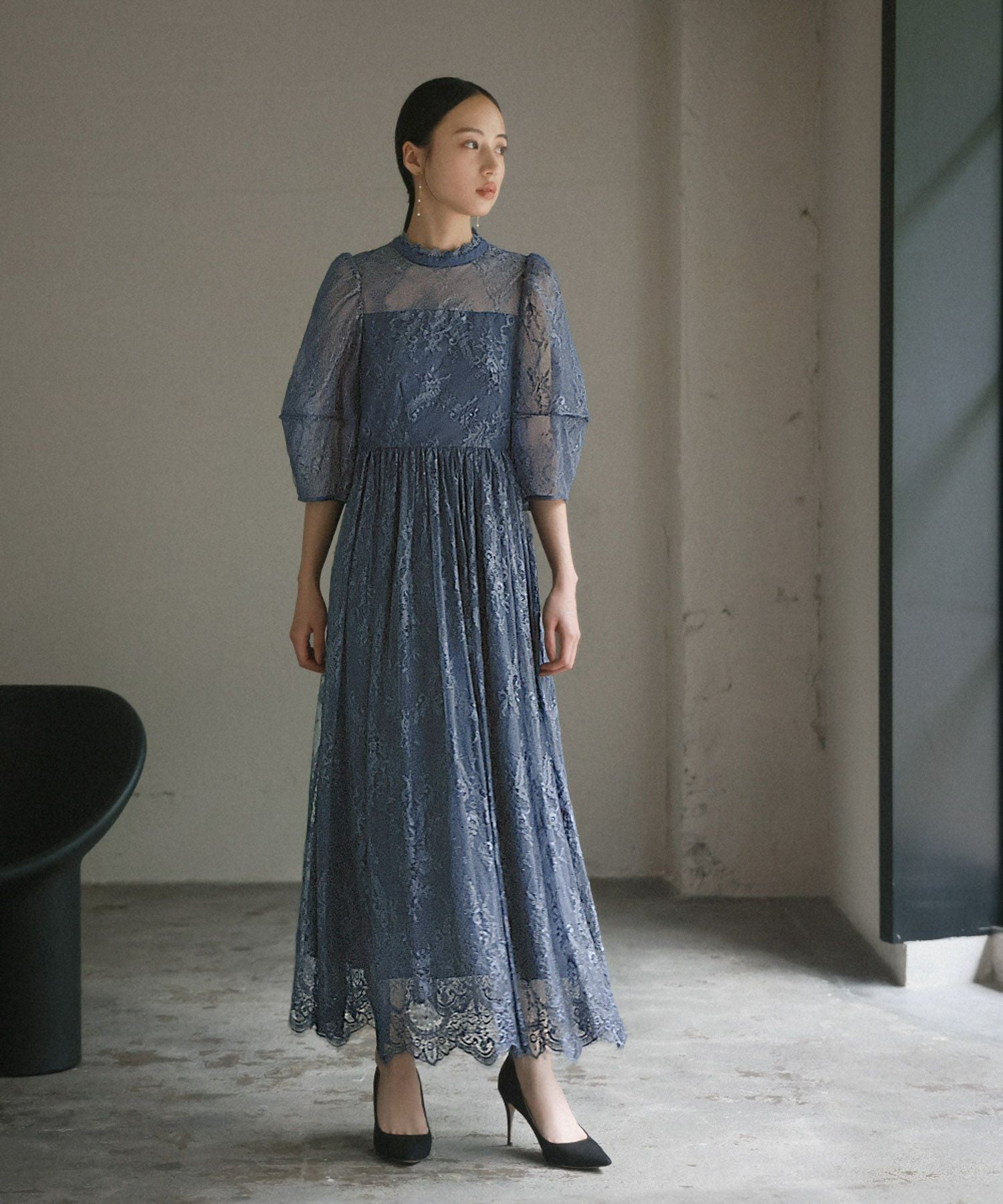 結婚式・お呼ばれ対応 | ランタンスリーブ総レースドレス - パーティー