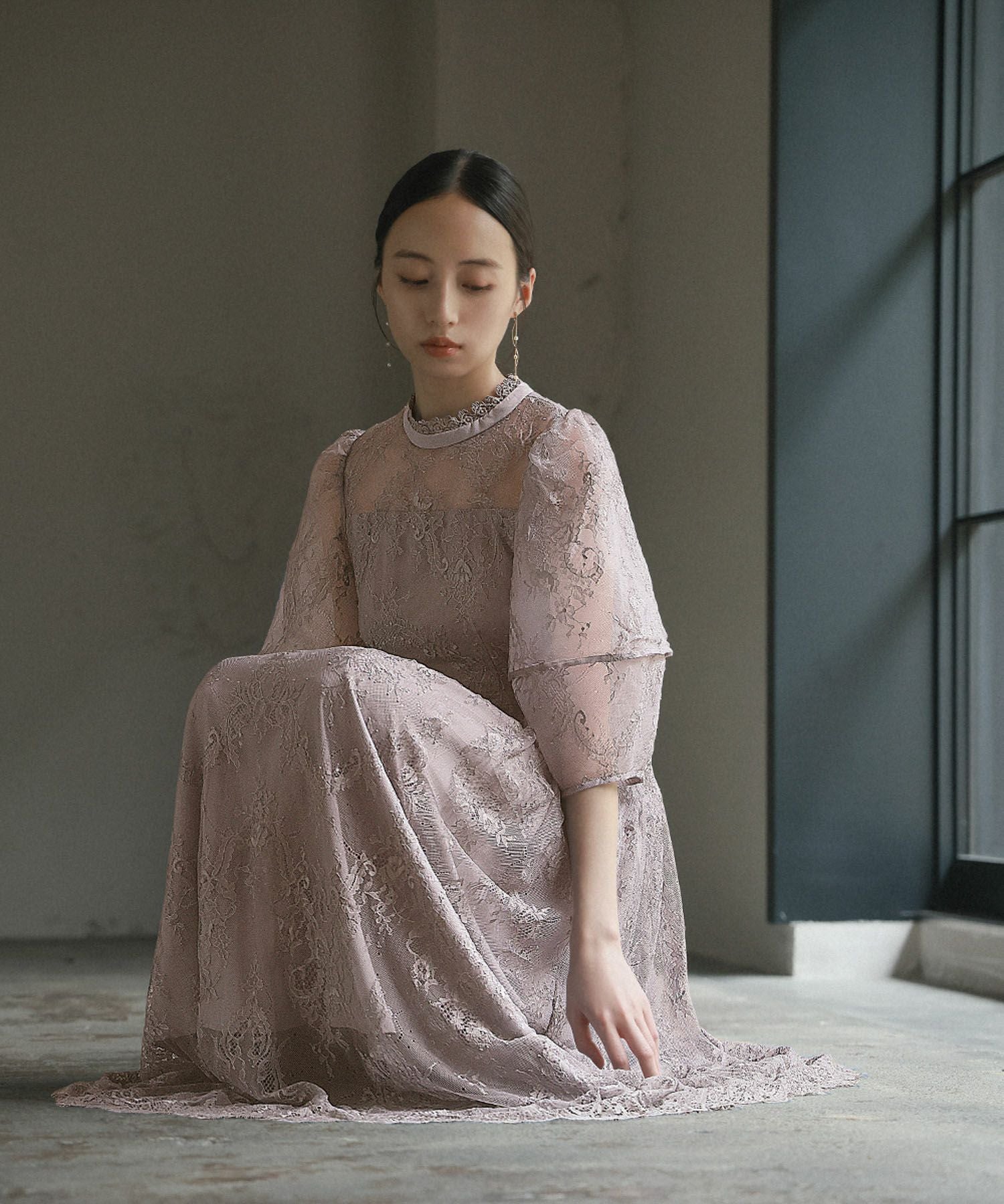 結婚式・お呼ばれ対応 | ランタンスリーブ総レースドレス - パーティー