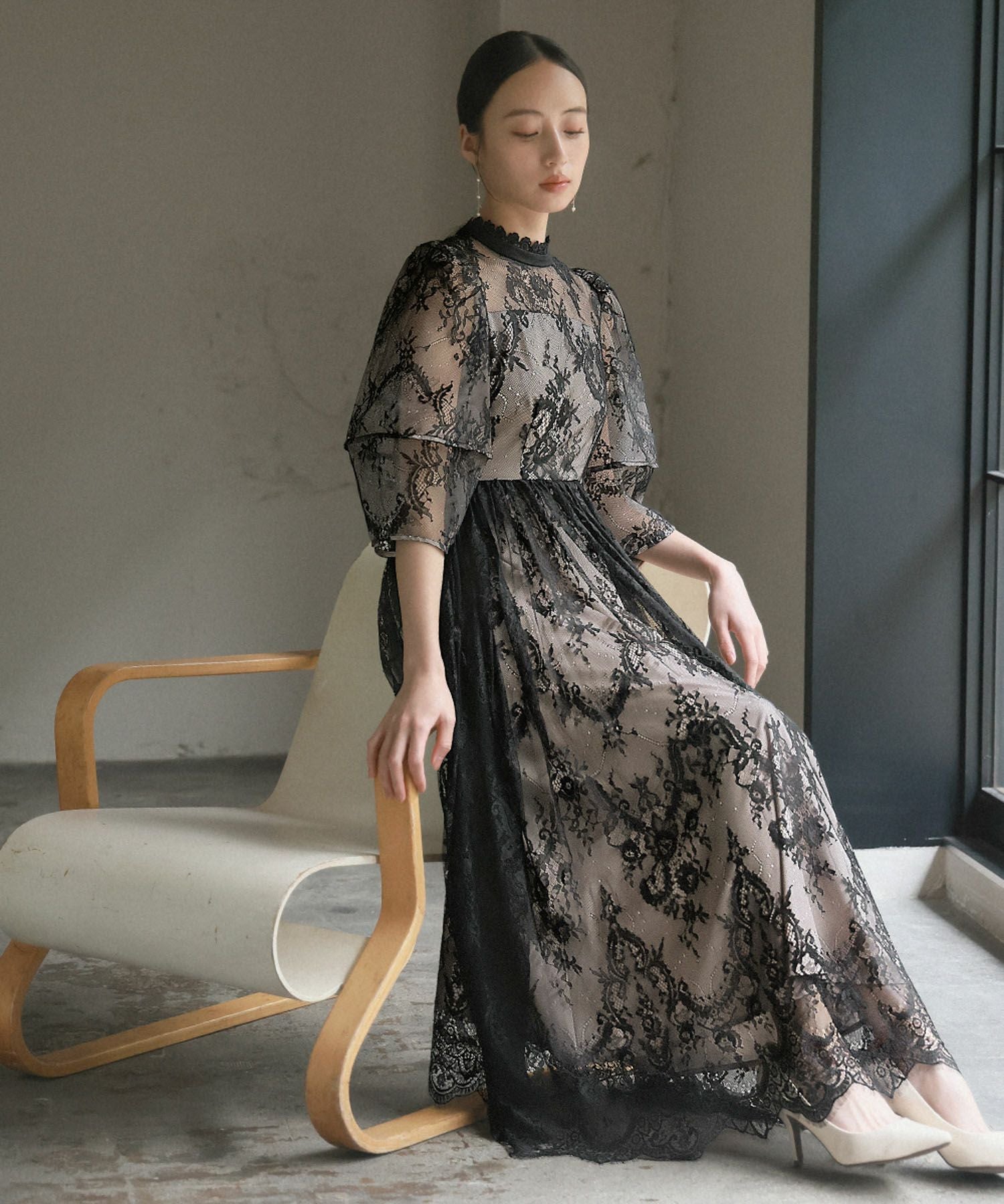 結婚式・お呼ばれ対応 | ランタンスリーブ総レースドレス - パーティー