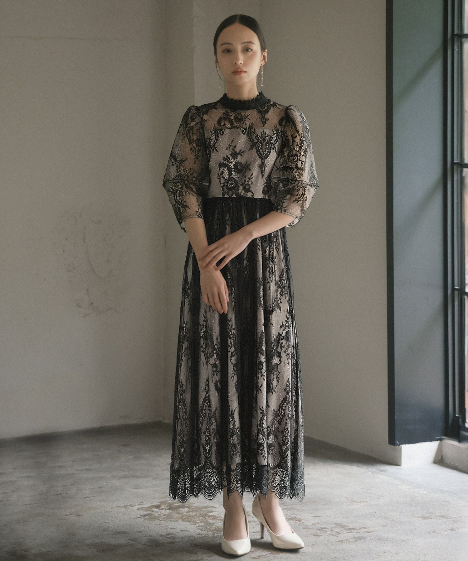 結婚式・お呼ばれ対応 | ランタンスリーブ総レースドレス - パーティー