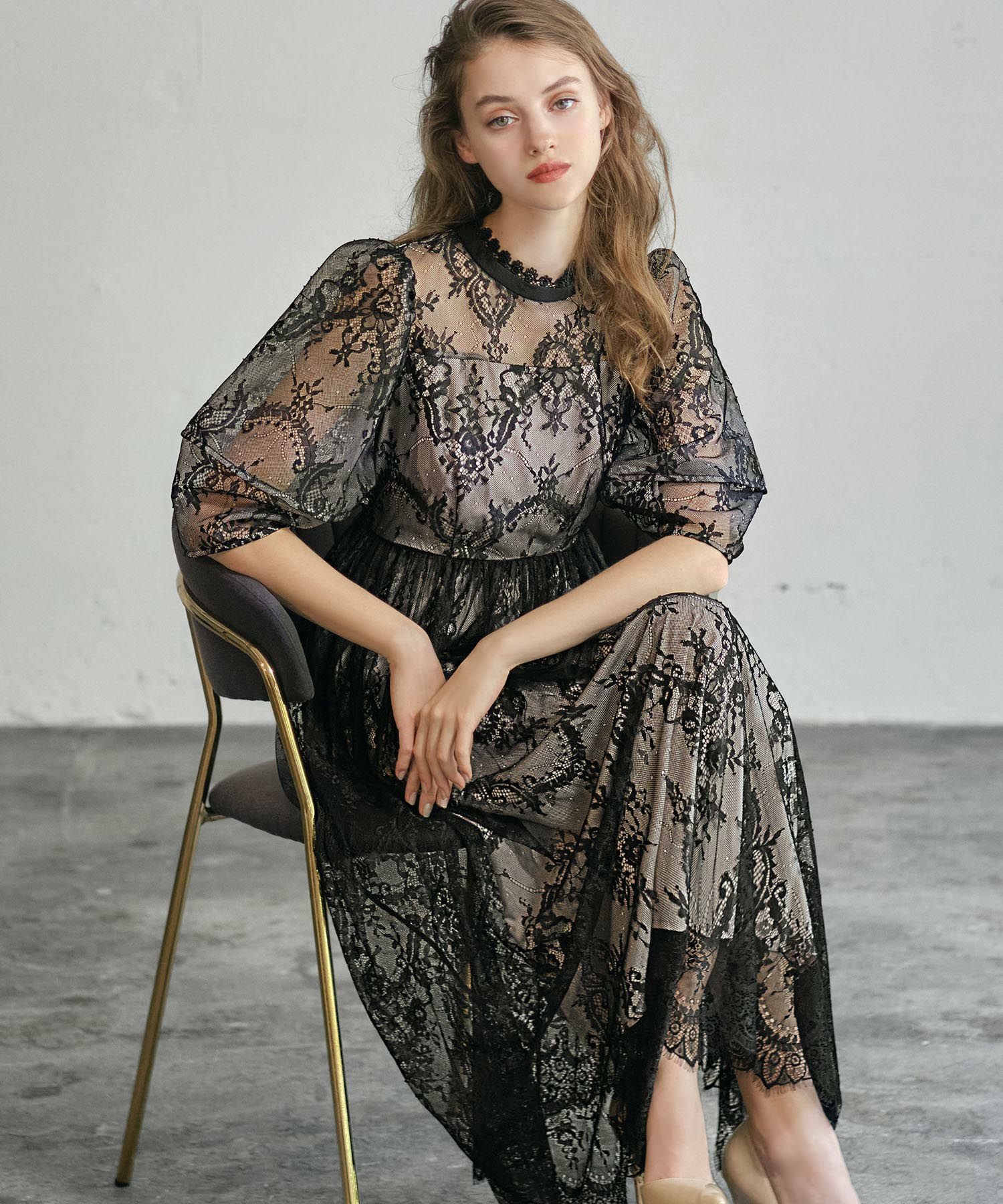 結婚式・お呼ばれ対応 | ランタンスリーブ総レースドレス - パーティー