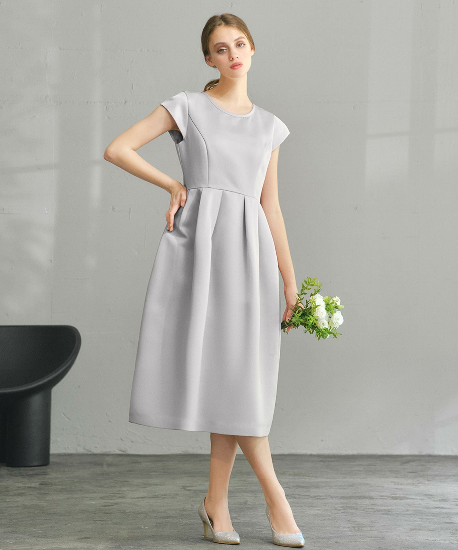 結婚式・お呼ばれ対応 | サテンミモレ丈ワンピースドレス - パーティー 結婚式・お呼ばれ対応 | サテンミモレ丈ワンピースドレス - パーティー