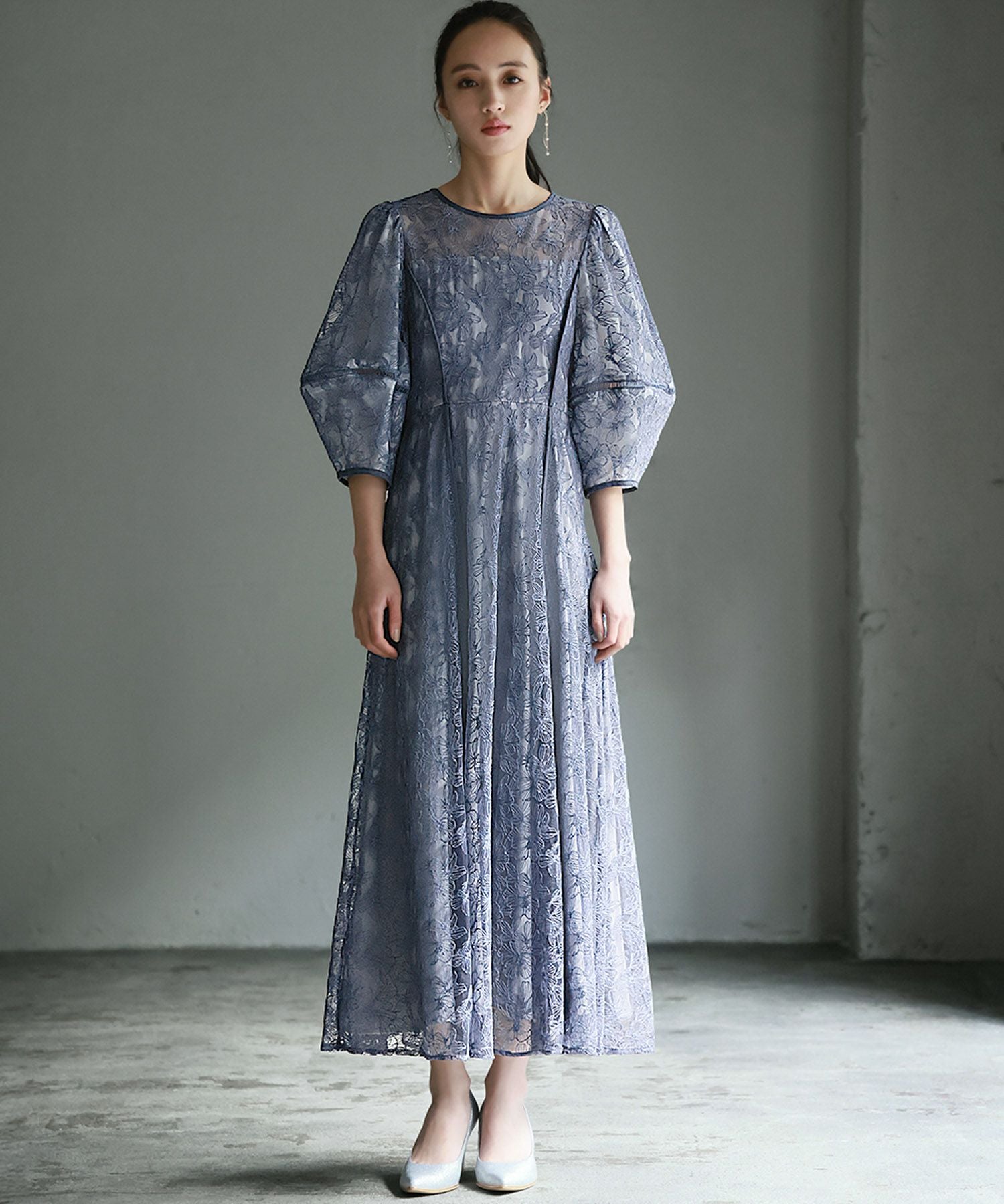 美品 GIRL パフスリーブ レース マキシドレス L 大きい ゆったり 結婚式 結婚式・お呼ばれ対応 | パフスリーブ結婚式ワンピースドレス